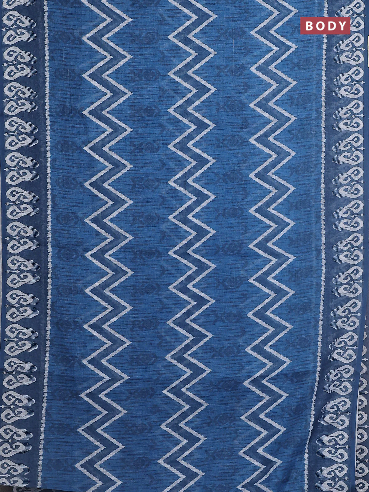 Semi linen saree blue and peacock blue with allover ikat prints and printed border - Image 2