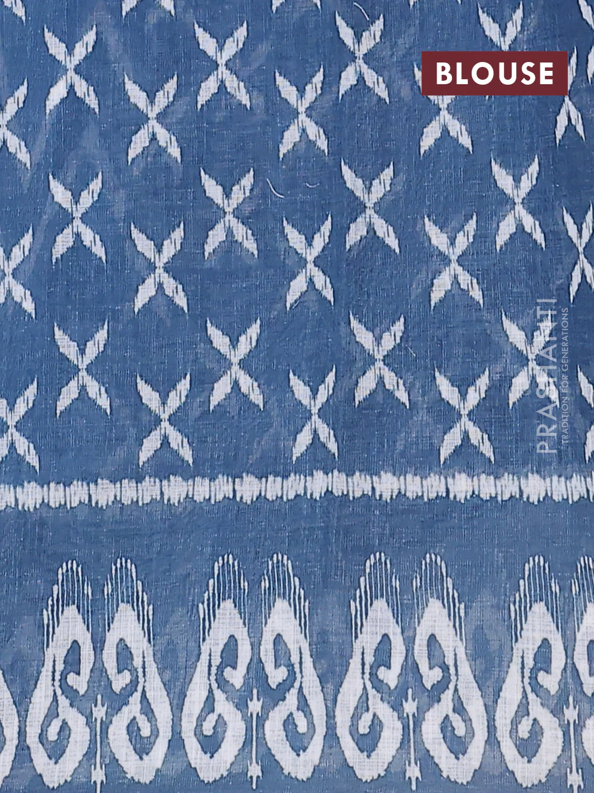Semi linen saree blue and peacock blue with allover ikat prints and printed border - Image 4