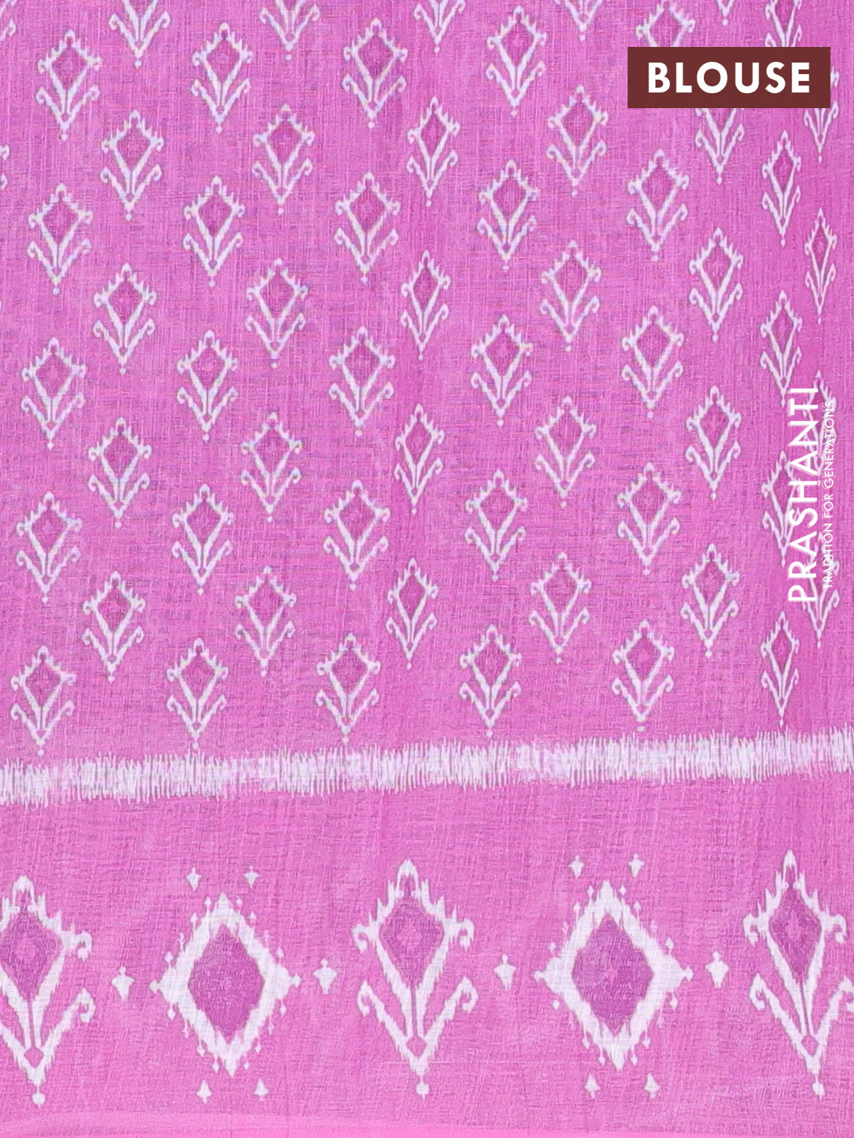 Semi linen saree bluish grey and pink with allover ikat prints and long printed border - Image 4