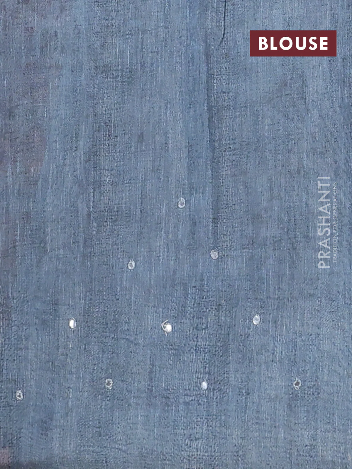 Semi linen saree bluish grey with allover madhubani prints & mirror work - Image 4