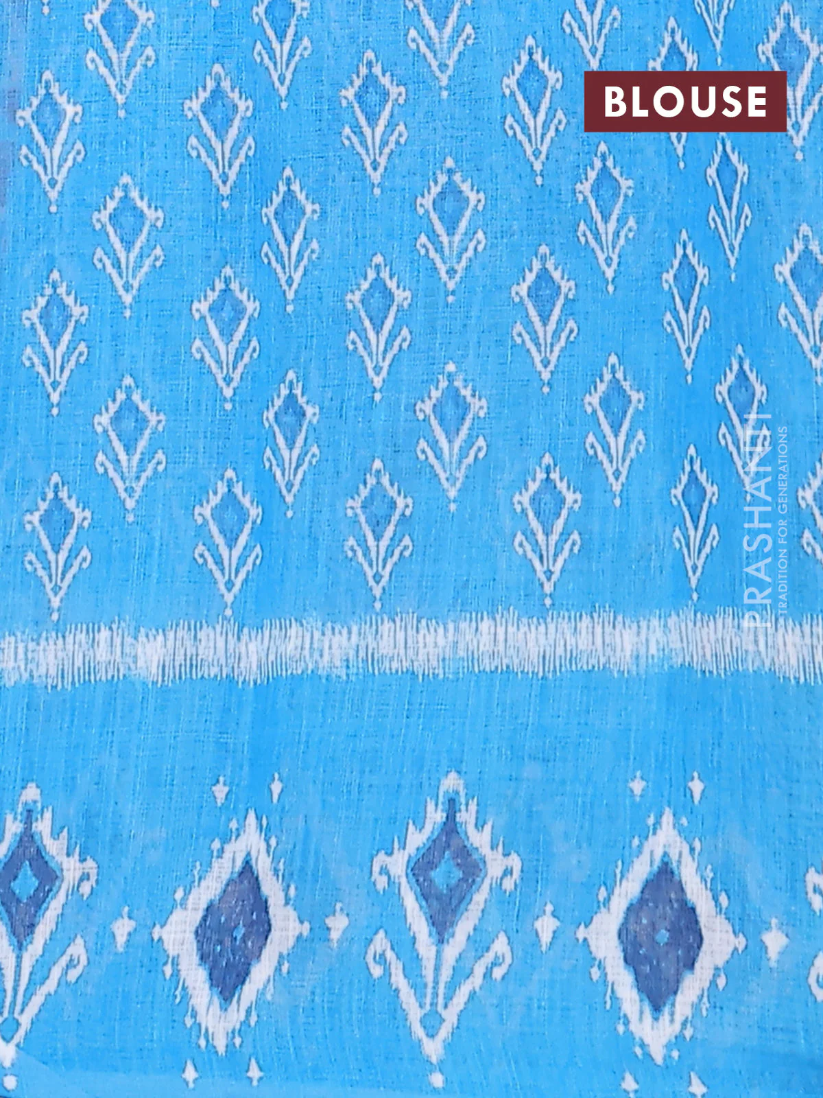 Semi linen saree brown and blue with allover ikat prints and long printed border - Image 4