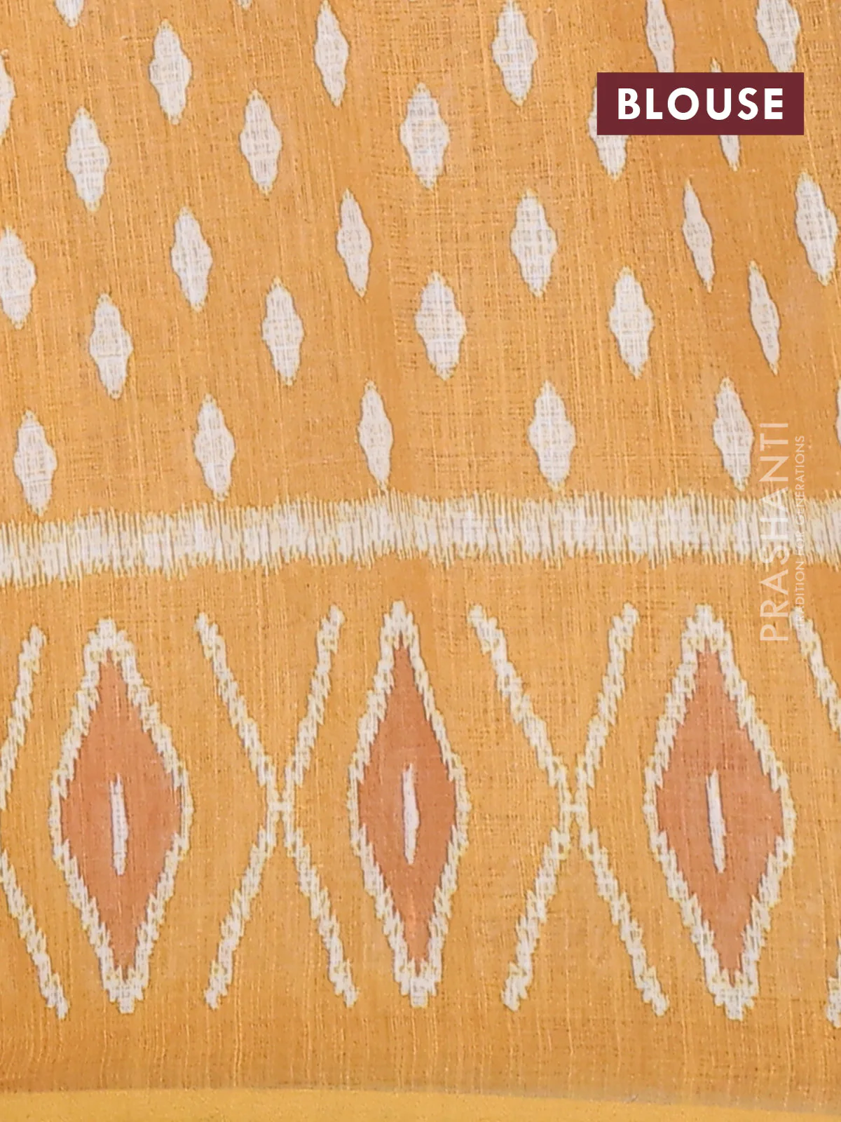 Semi linen saree brown and mustard yellow with allover ikat butta prints and printed border - Image 4