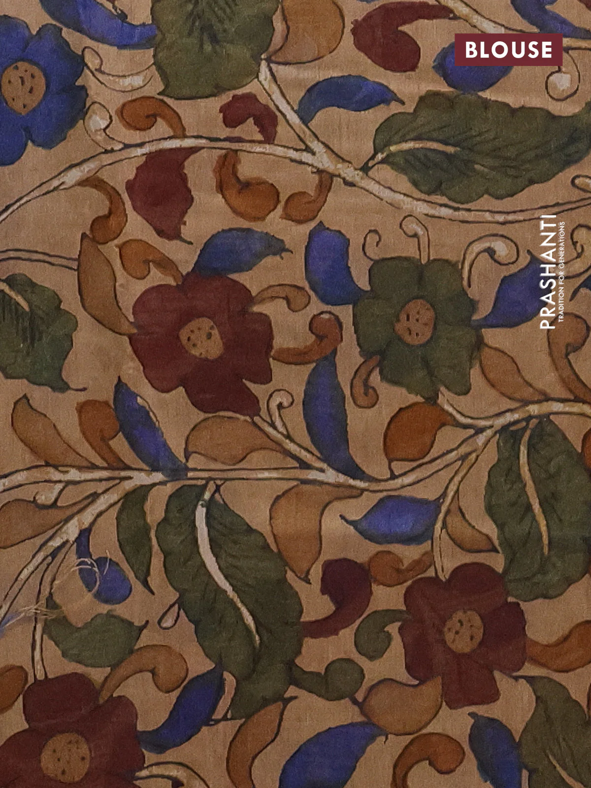 Semi linen saree deep jamun and beige with shibori butta prints and kalamkari printed pallu - Image 6