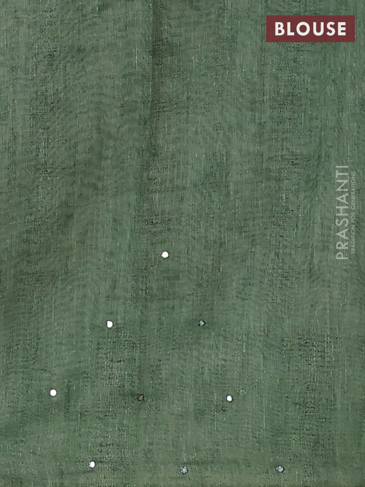 Semi linen saree green with allover madhubani prints & mirror work - Image 4