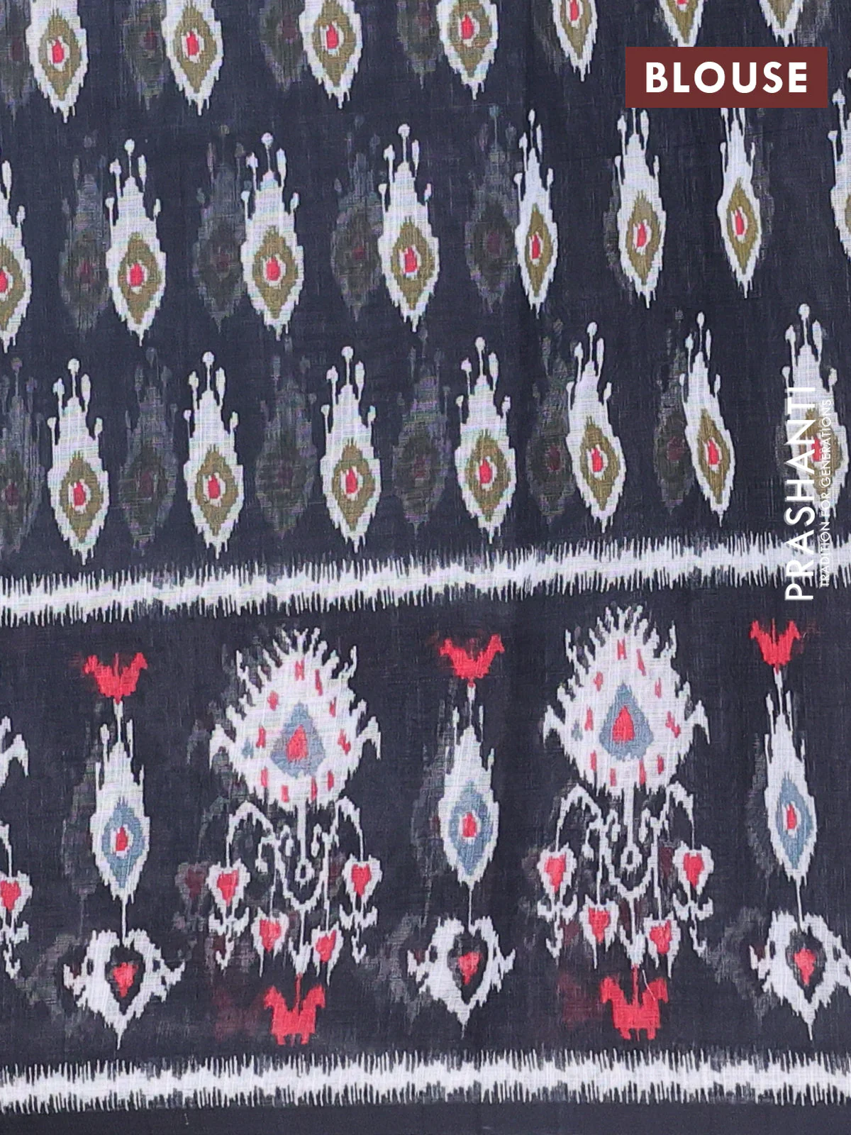 Semi linen saree grey and black with allover ikat prints and long printed border - Image 4