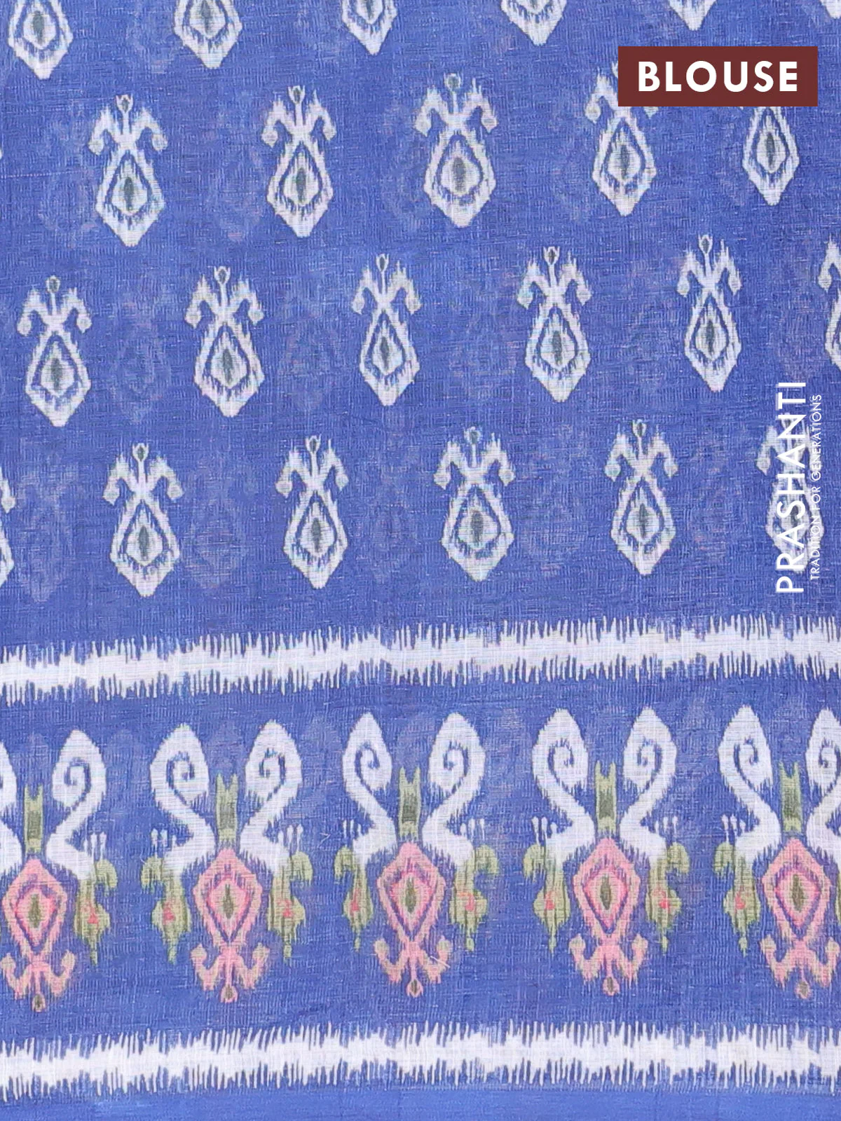 Semi linen saree grey and blue with allover ikat butta prints and printed border - Image 4