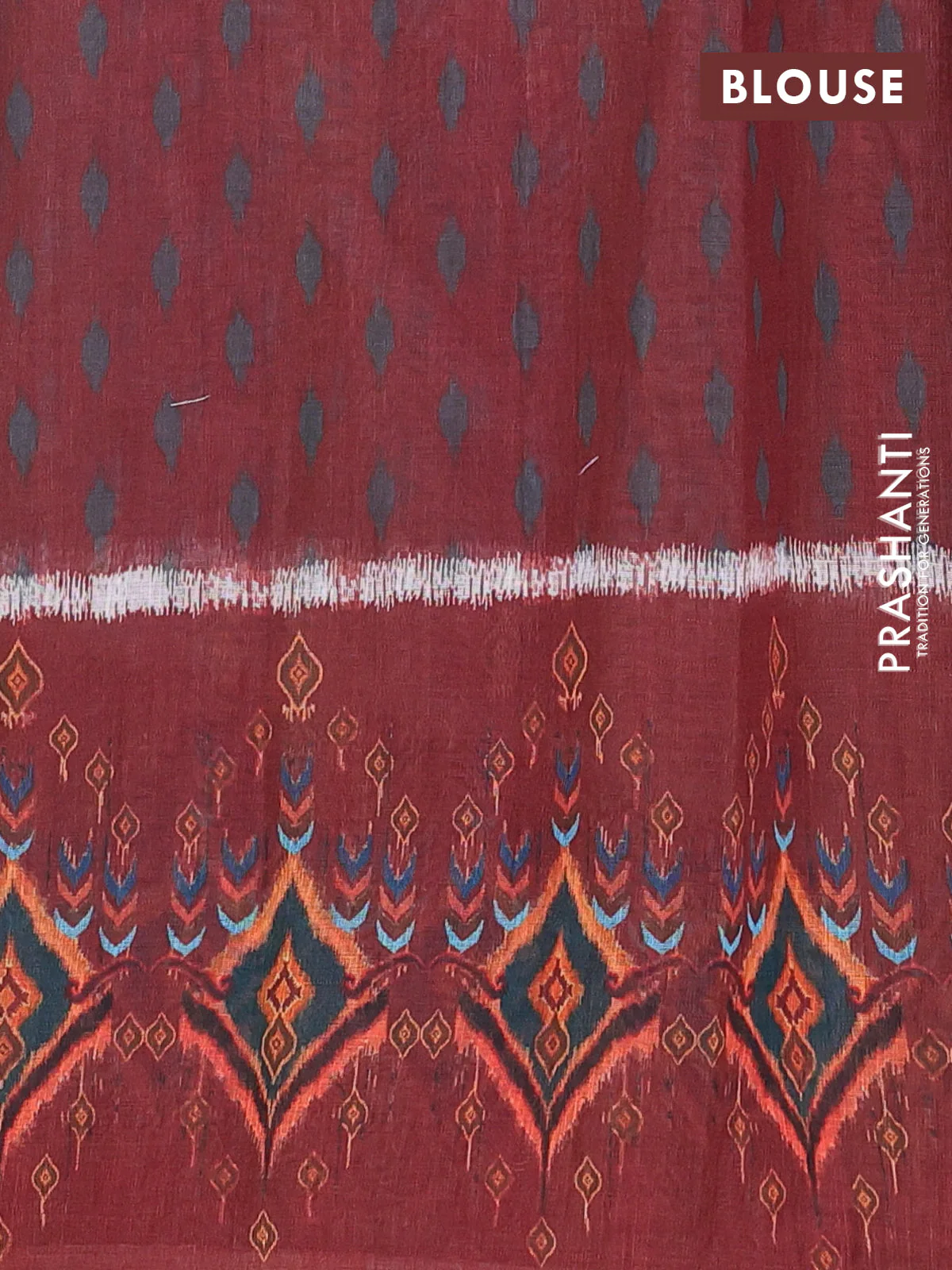 Semi linen saree grey and brown with allover ikat prints and long printed border - Image 4