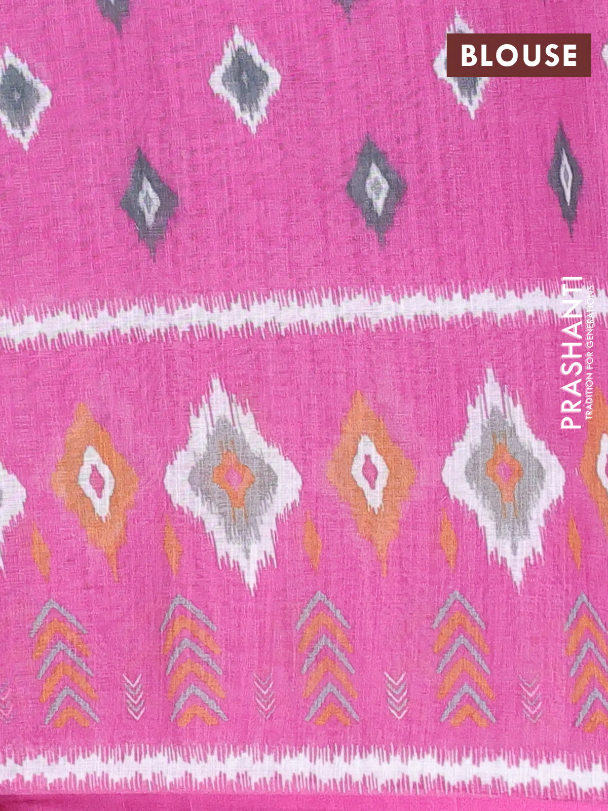 Semi linen saree grey and pink with allover ikat butta prints and long printed border - Image 4