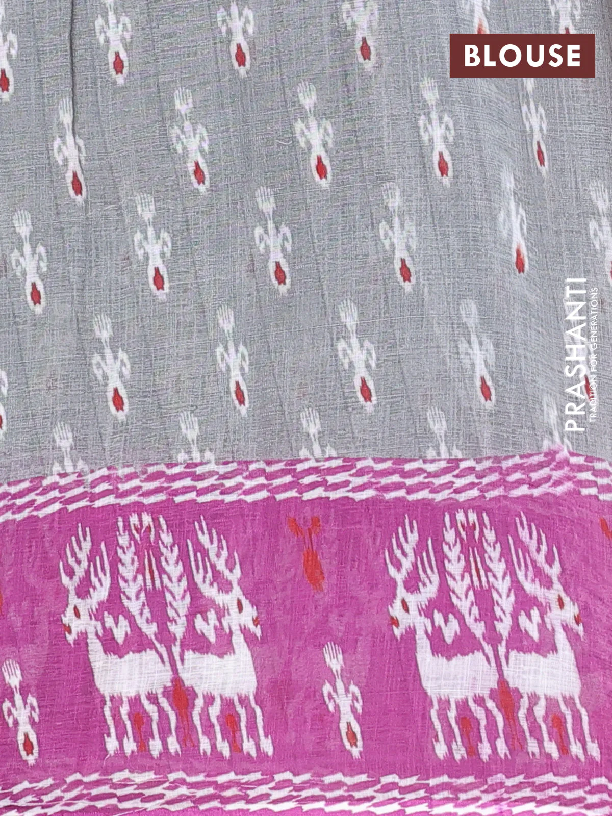 Semi linen saree grey and purple with allover ikat butta prints and long printed border - Image 4