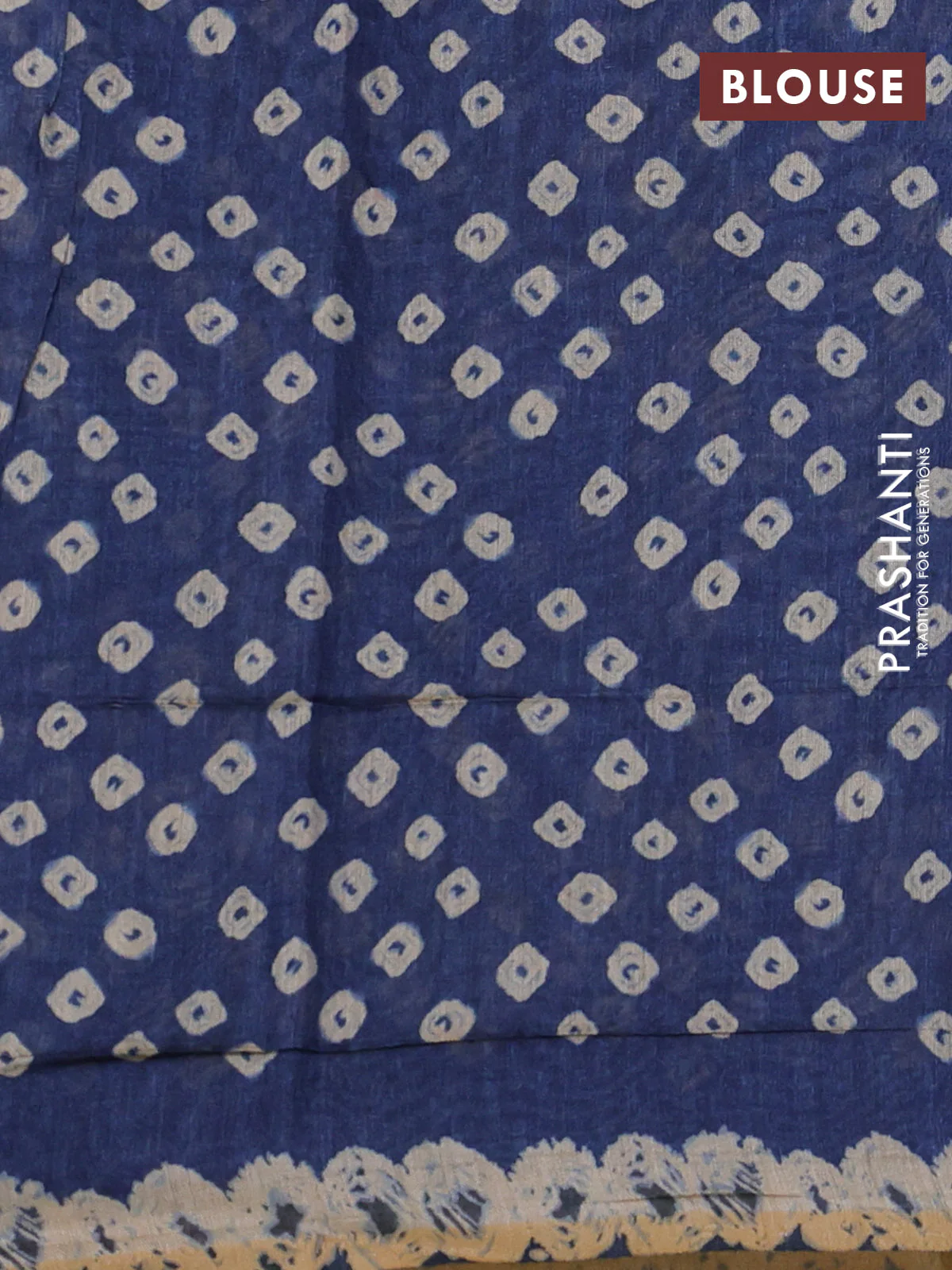 Semi linen saree indigo blue and beige with allover batik shibori prints & kantha stitch work - Image 3