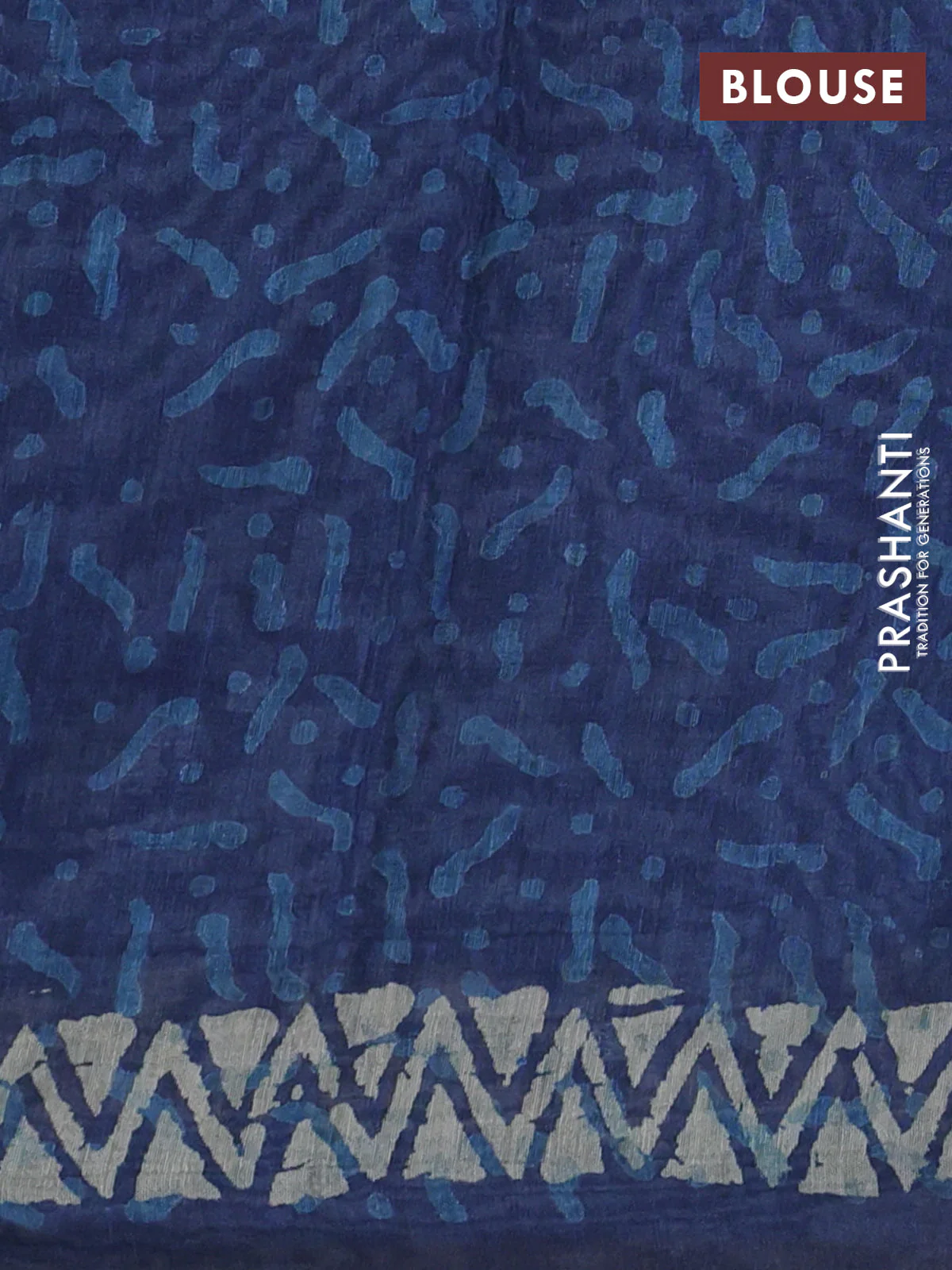 Semi linen saree indigo blue and beige with allover prints & kantha work stitch work - Image 3