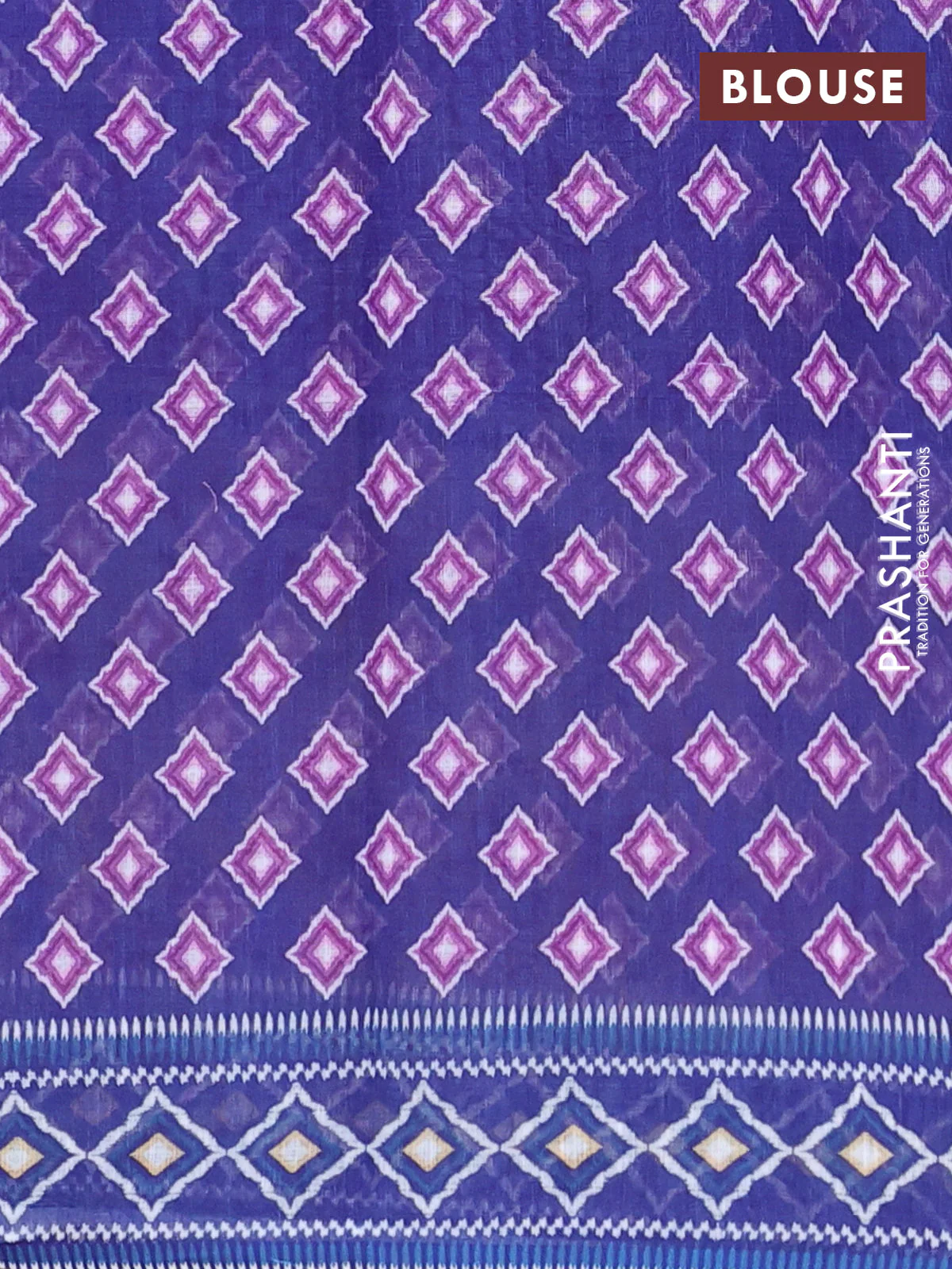 Semi linen saree lavender and blue with allover ikat butta prints and printed border - Image 4
