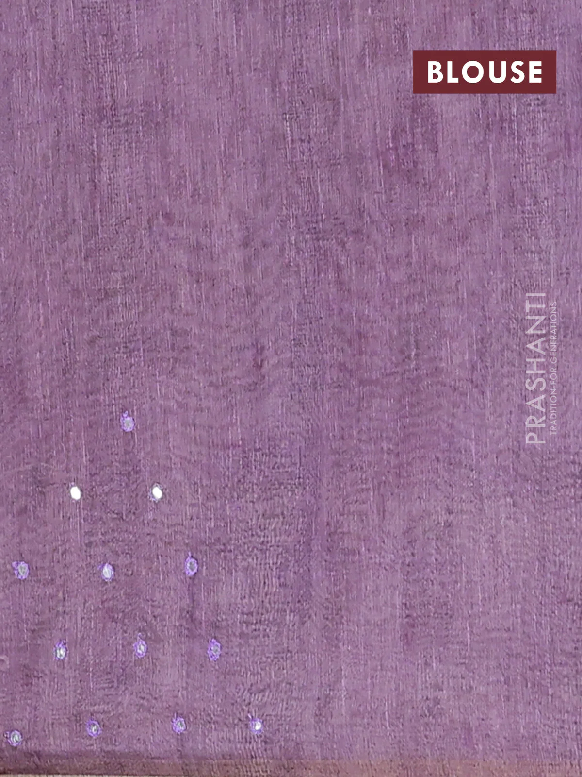 Semi linen saree lavender with allover madhubani prints & mirror work - Image 4