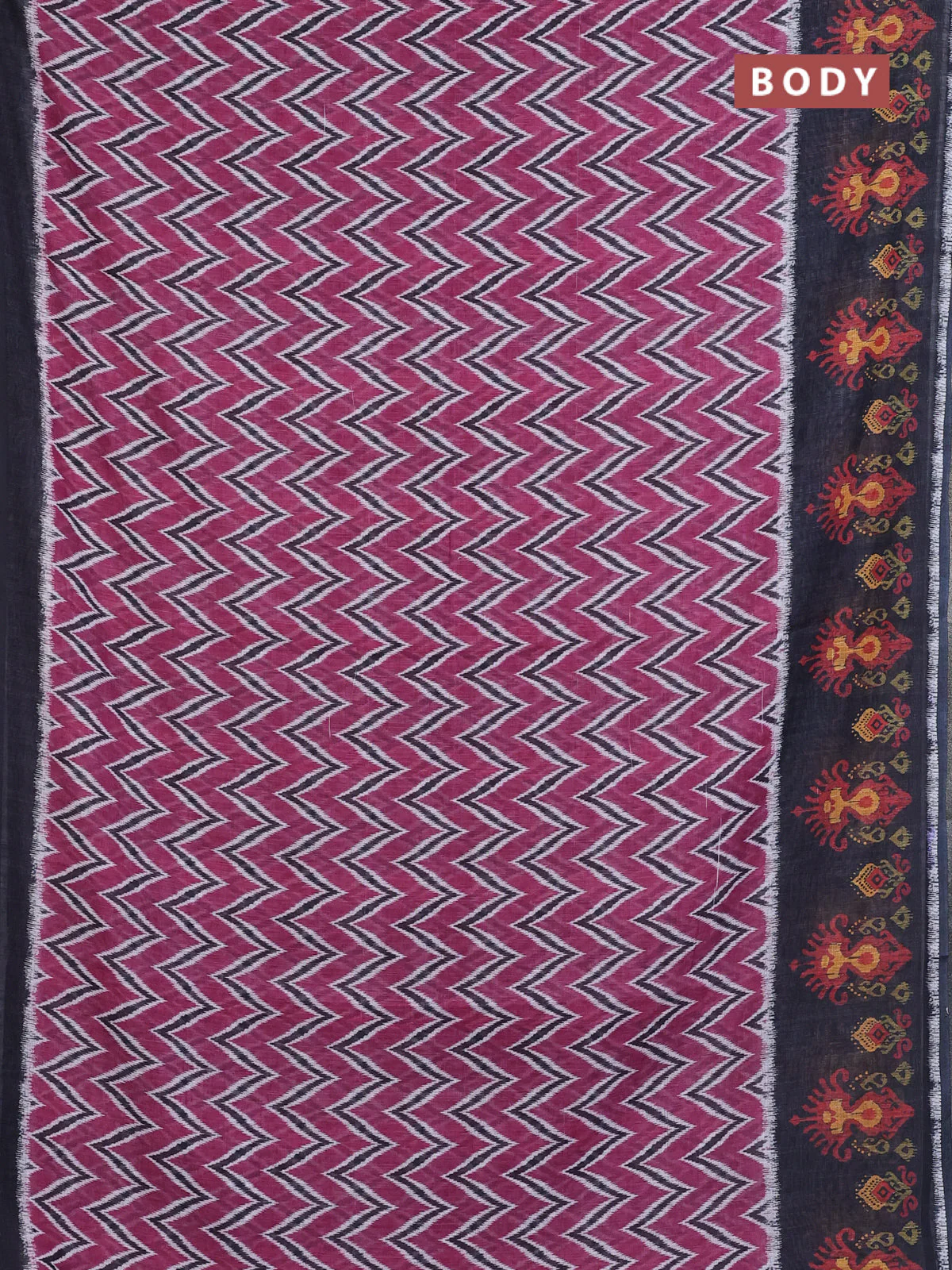 Semi linen saree mauve pink and elephant grey with allover zig zag ikat prints and long printed border - Image 2