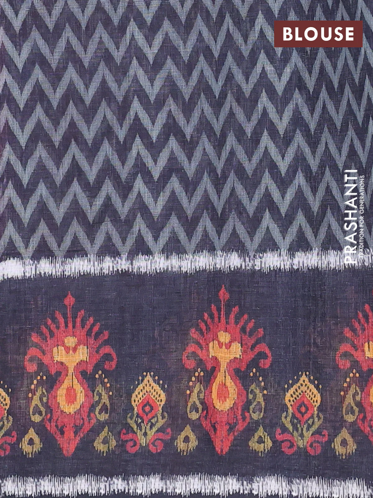 Semi linen saree mauve pink and elephant grey with allover zig zag ikat prints and long printed border - Image 4