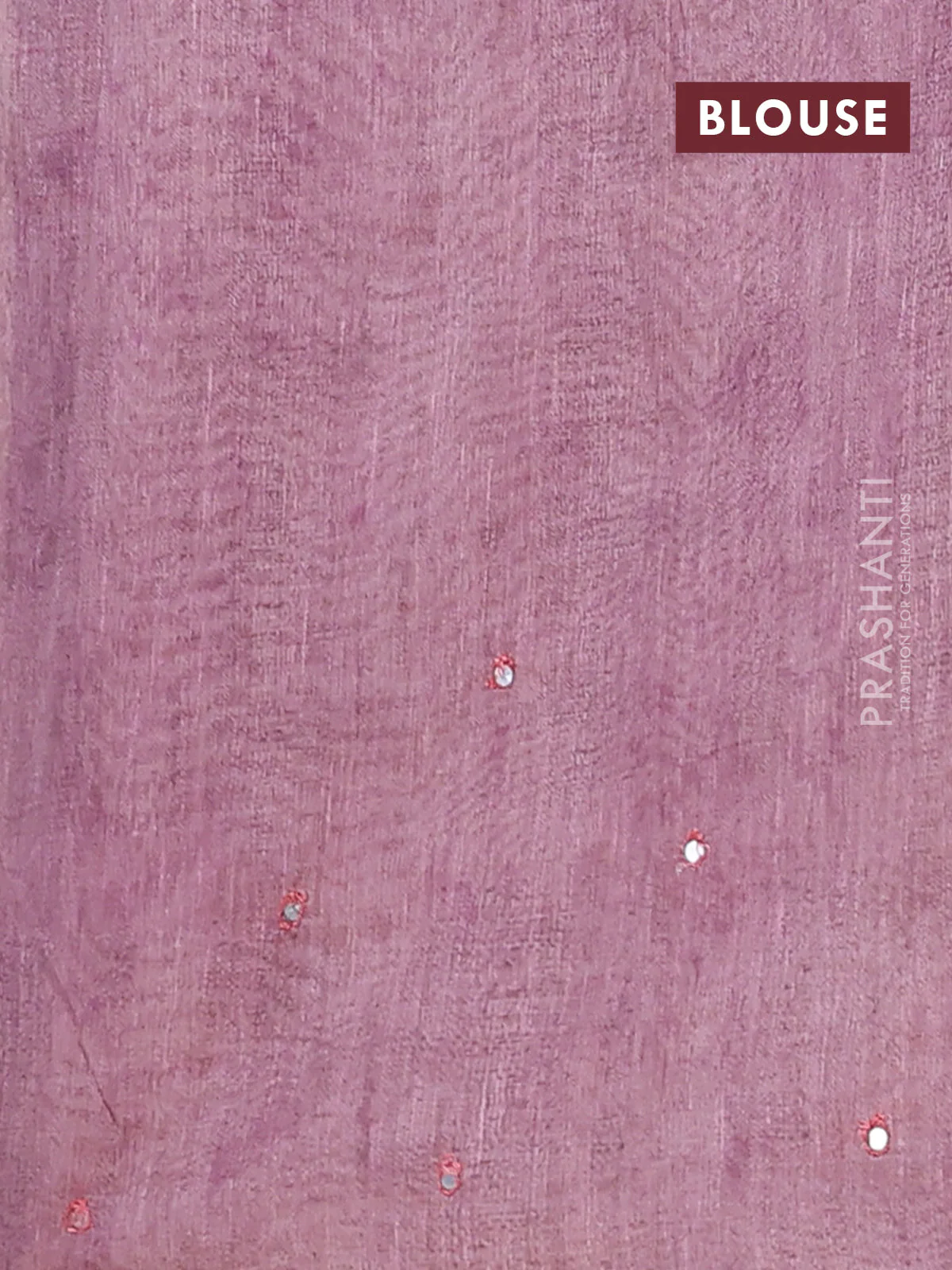 Semi linen saree mauve pink with allover madhubani prints & mirror work - Image 4