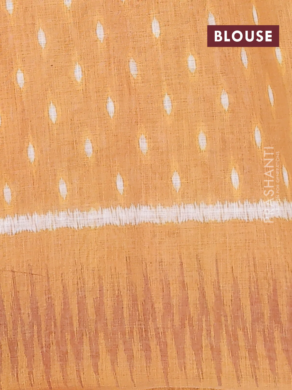 Semi linen saree off white pink and mustard yellow with allover ikat prints and printed border - Image 4