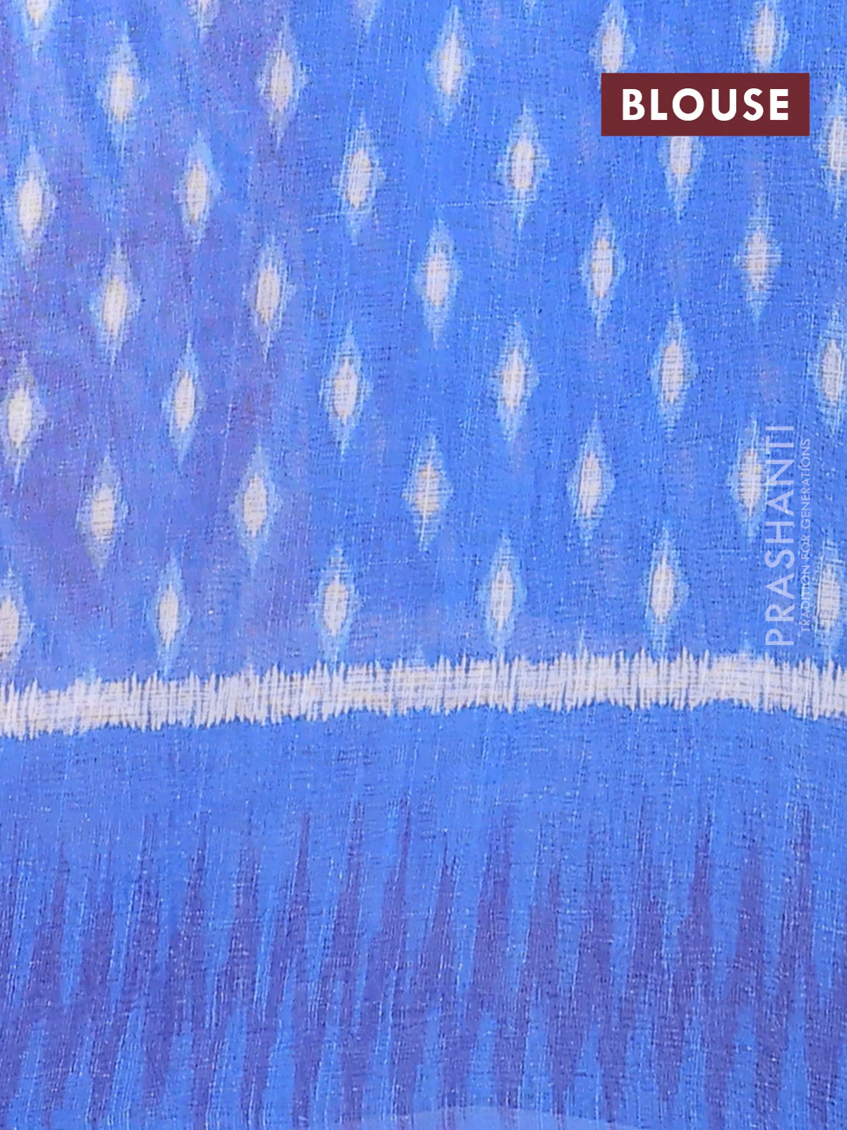 Semi linen saree off white rust and blue with allover ikat prints and printed border - Image 4