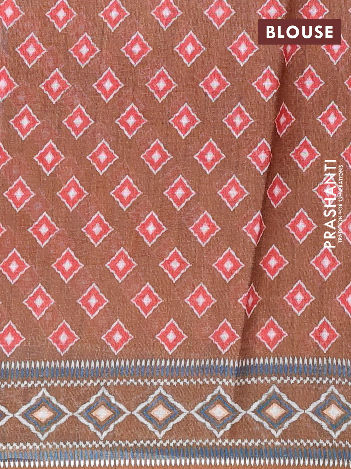 Semi linen saree orange and dark mehendi green with allover ikat butta prints and printed border - Image 4