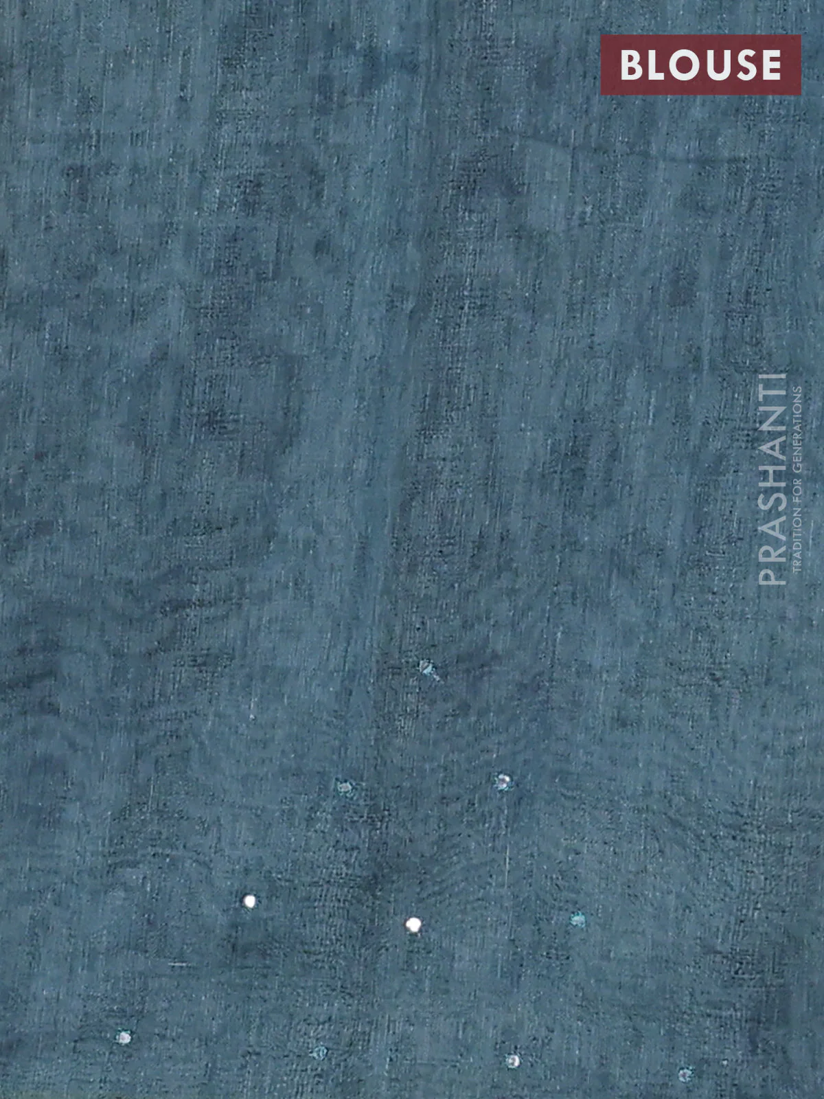Semi linen saree pastel blue shade with allover madhubani prints & mirror work - Image 4