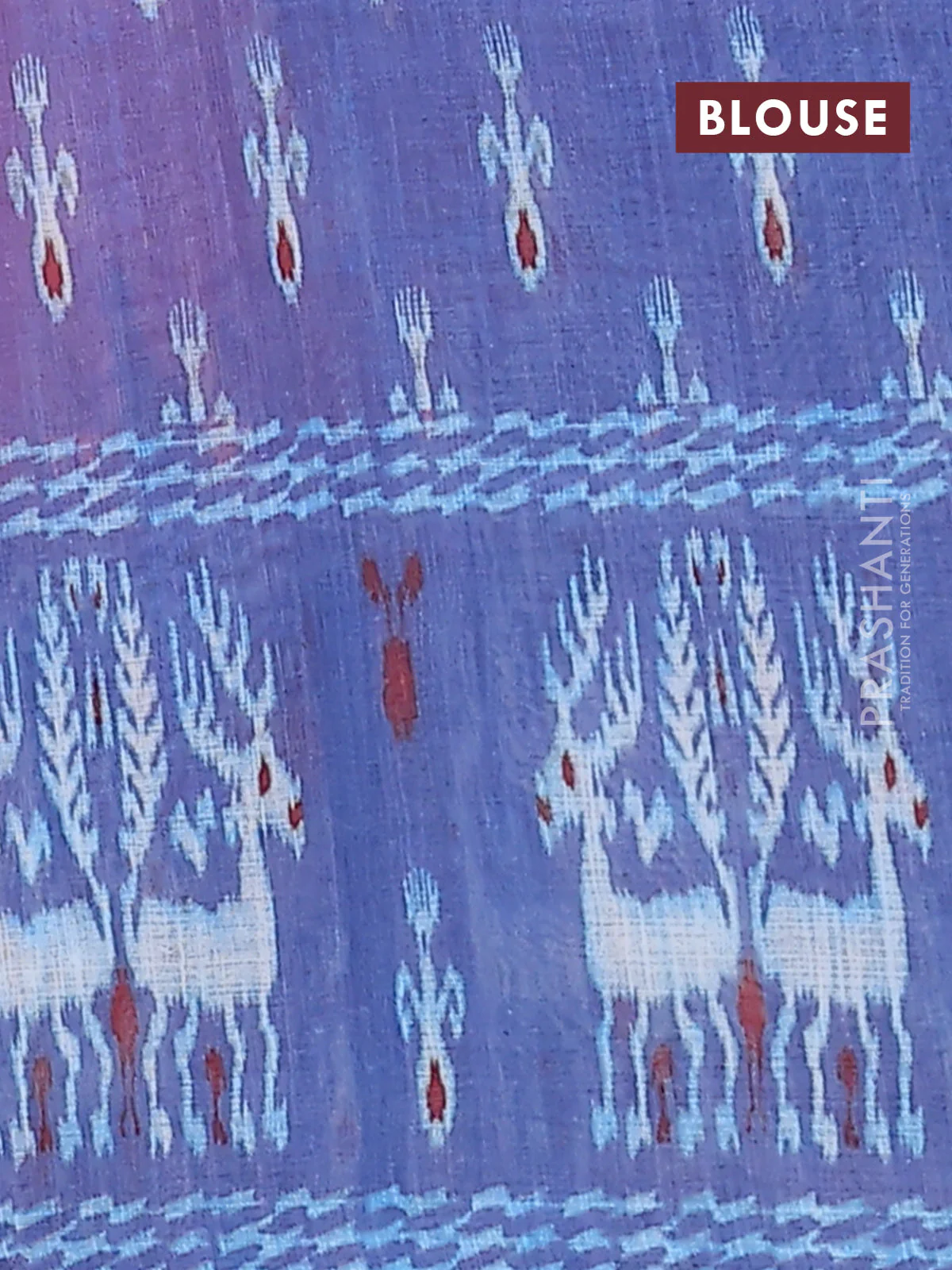 Semi linen saree pastel pink and blue with allover ikat butta prints and long printed border - Image 4