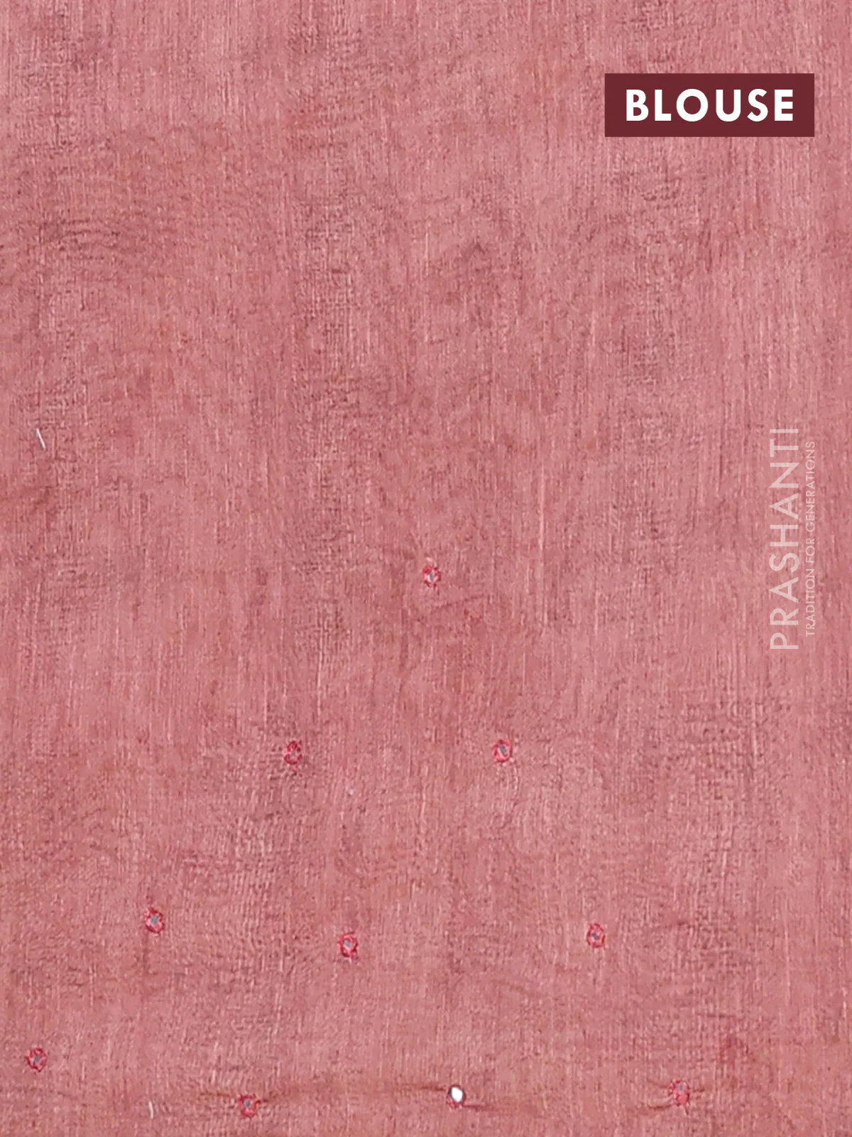 Semi linen saree peach shade with allover madhubani prints & mirror work - Image 4