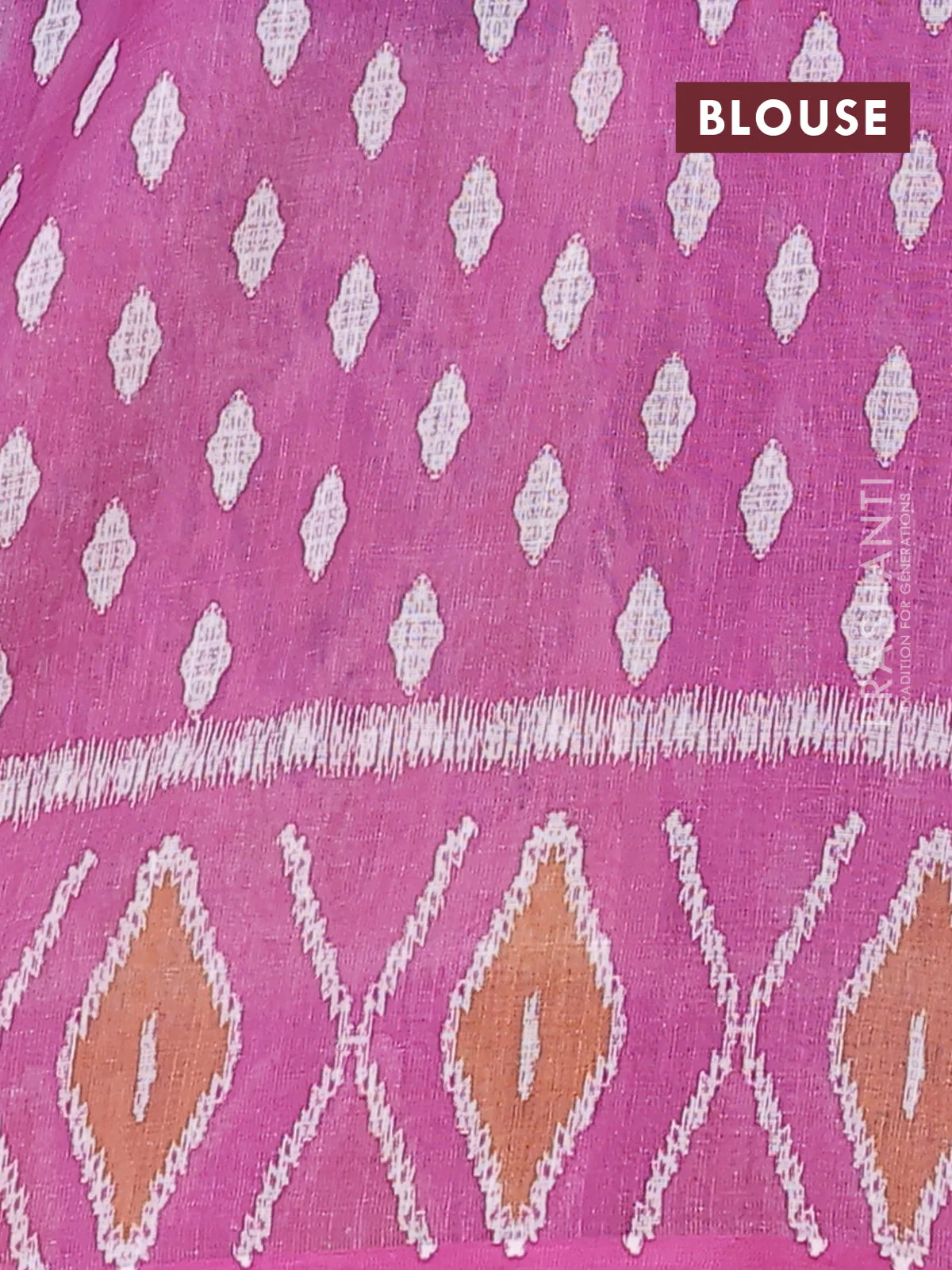Semi linen saree peacock blue and pink shade with allover ikat butta prints and printed border - Image 4