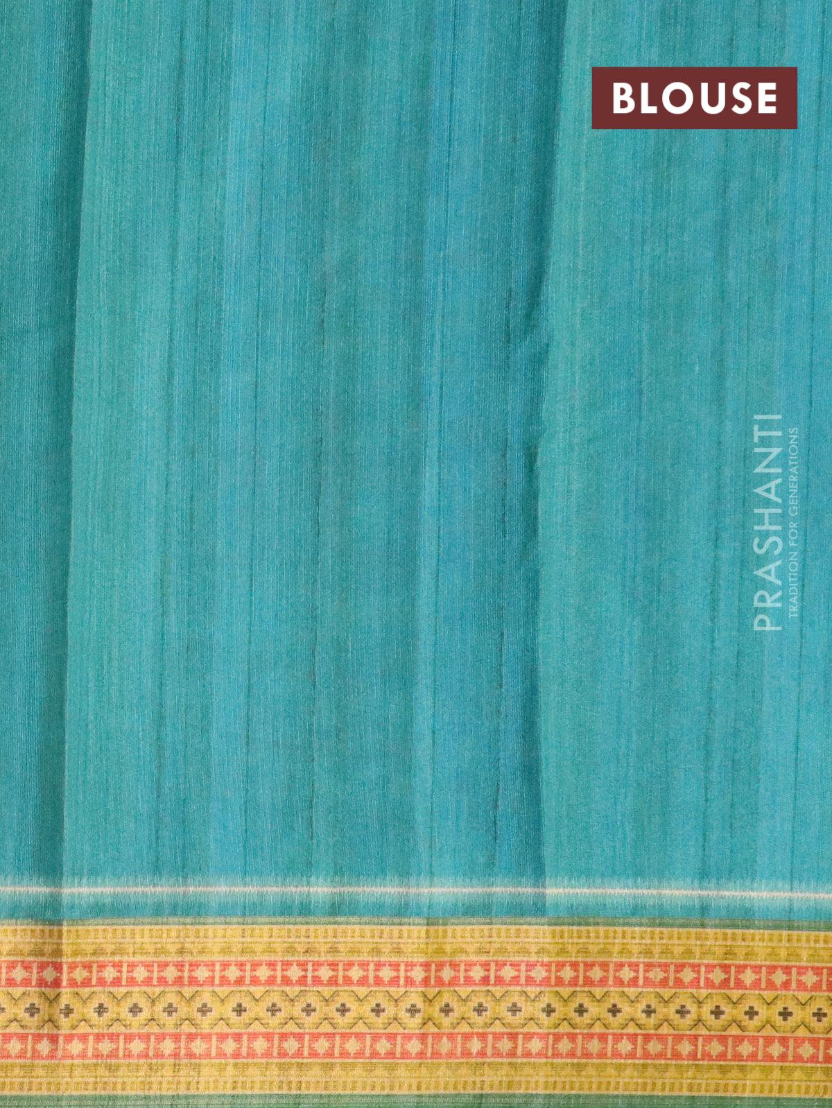 Semi linen saree pink and green with allover prints and simple border - IVO1525 - Image 3