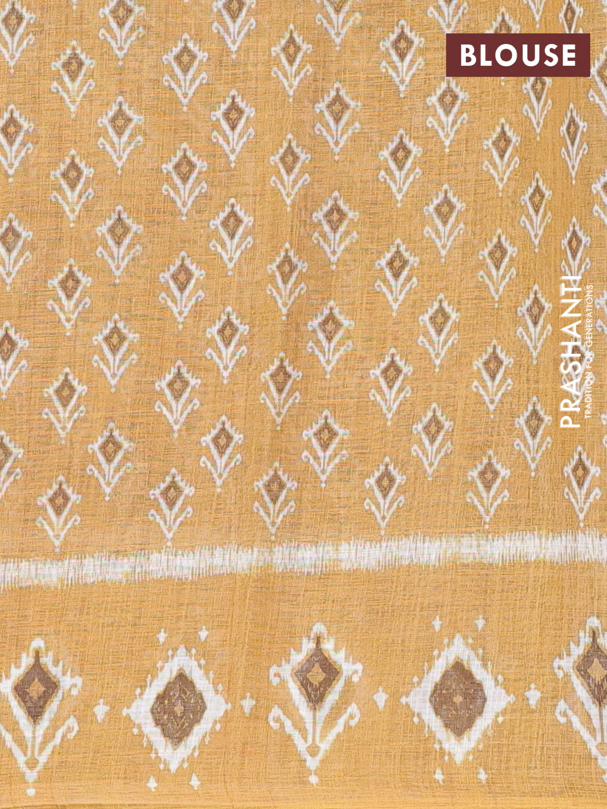 Semi linen saree purple and dark mustard with allover ikat prints and long printed border - Image 4
