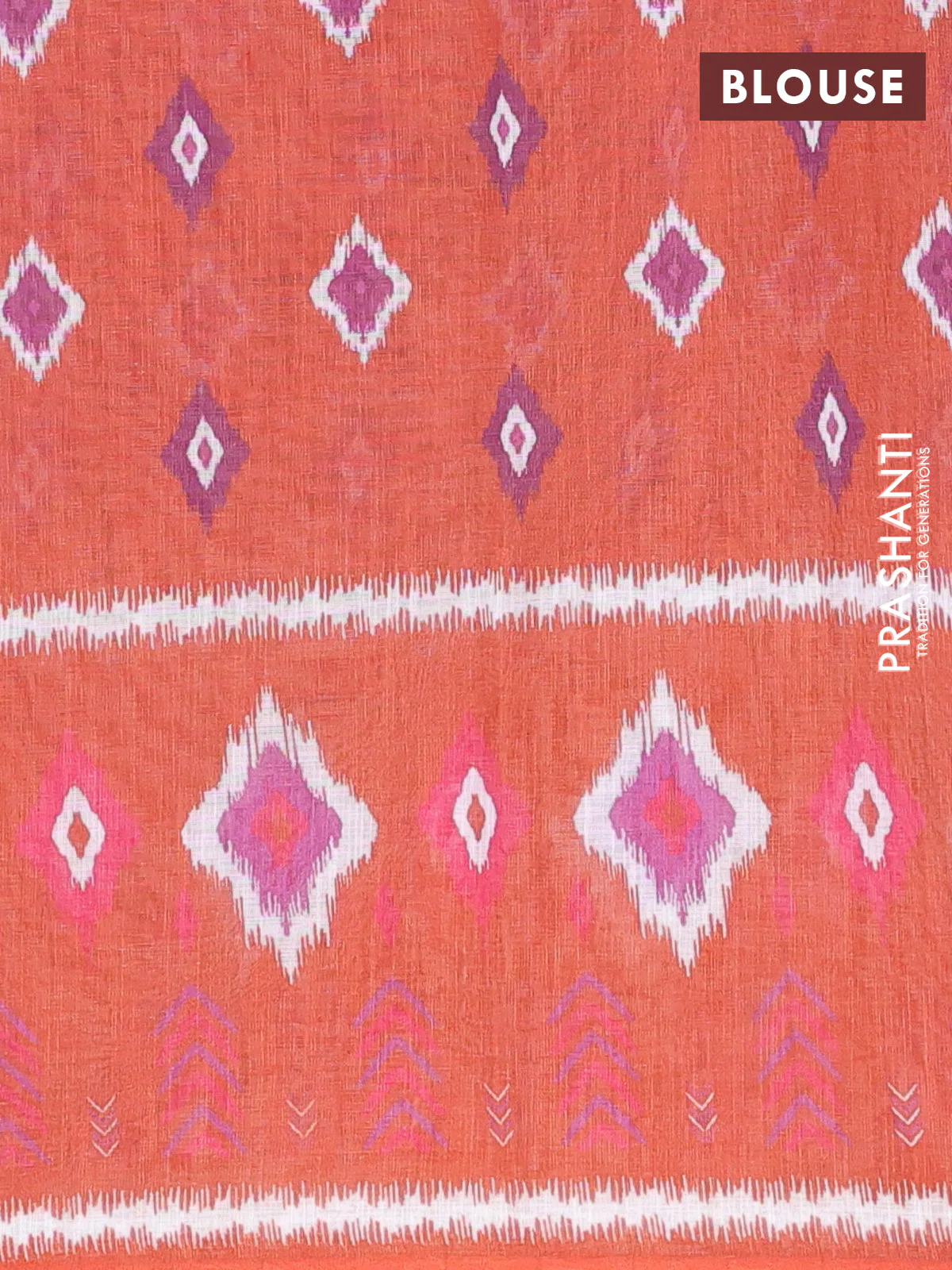Semi linen saree purple and rust shade with allover ikat butta prints and long printed border - Image 4