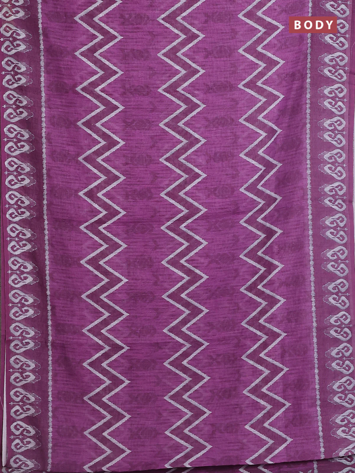 Semi linen saree purple with allover ikat prints and printed border - Image 2