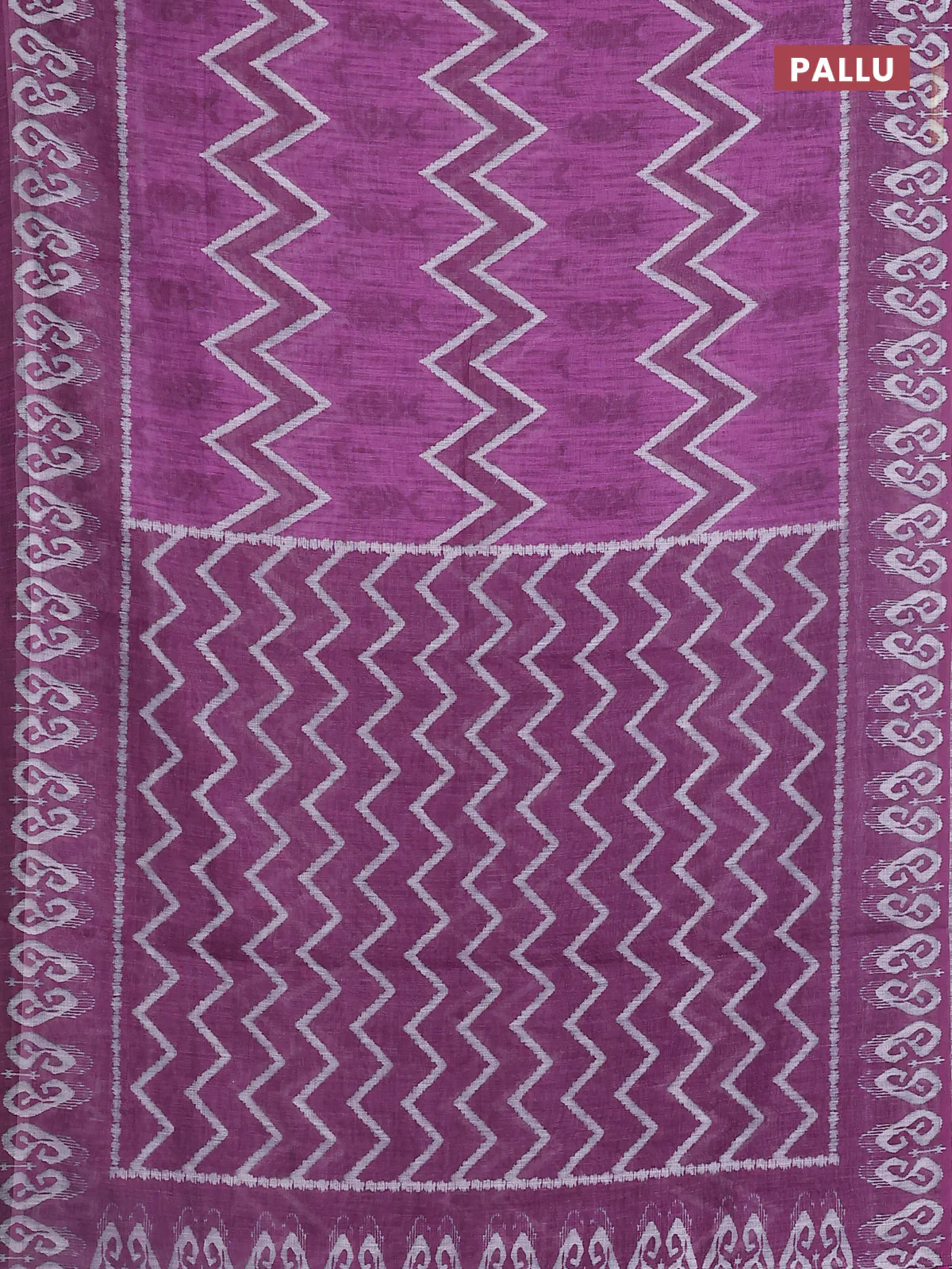 Semi linen saree purple with allover ikat prints and printed border - Image 3