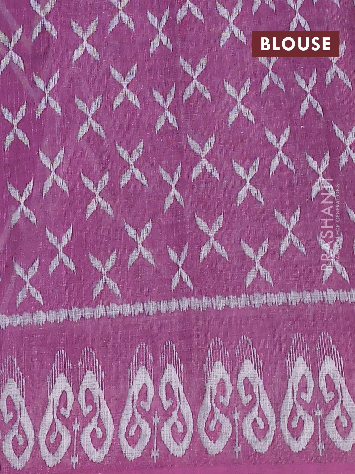 Semi linen saree purple with allover ikat prints and printed border - Image 4