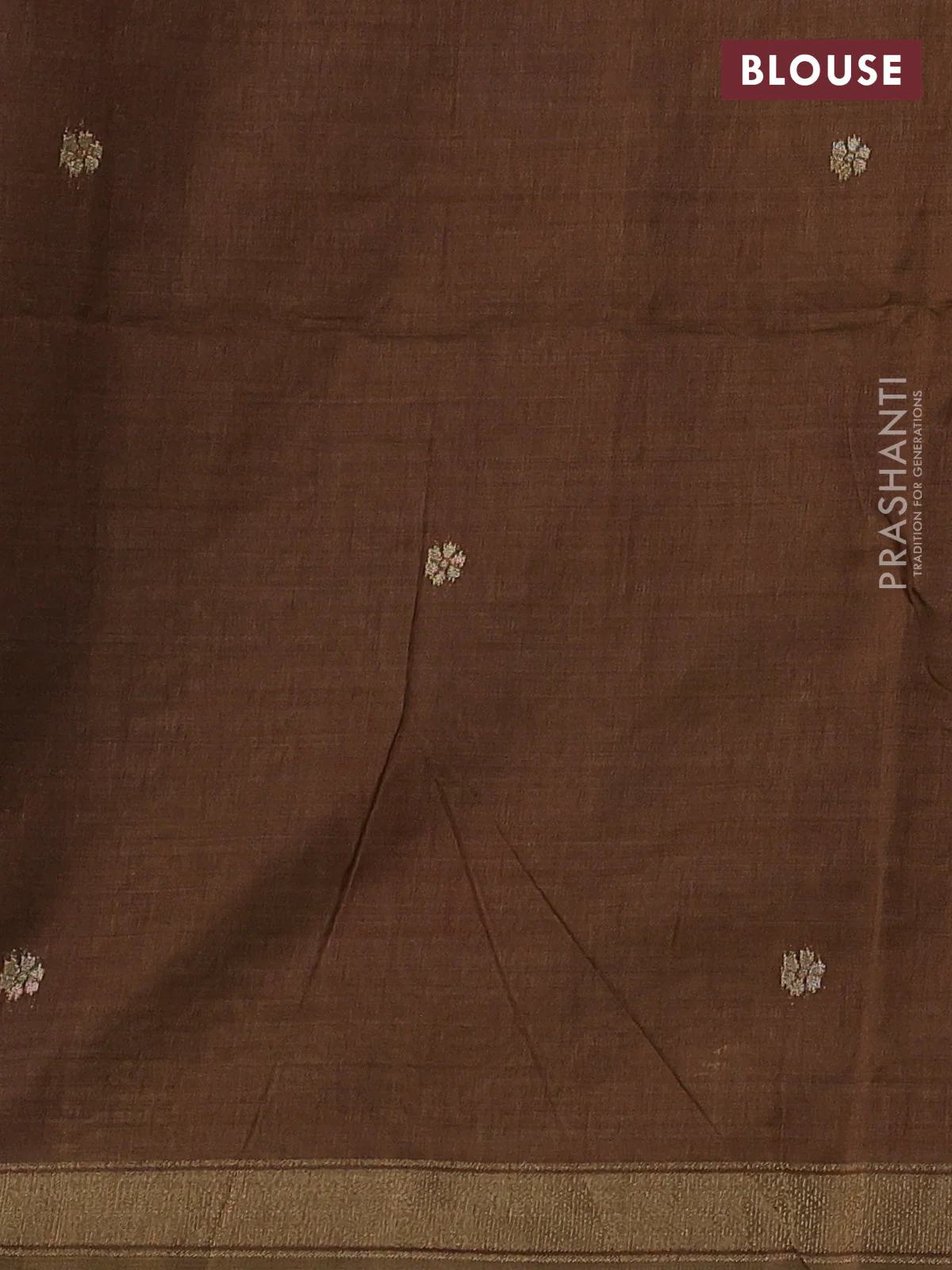 Semi linen saree sandal and brown with allover thread woven buttas and paithani pallu - Image 3
