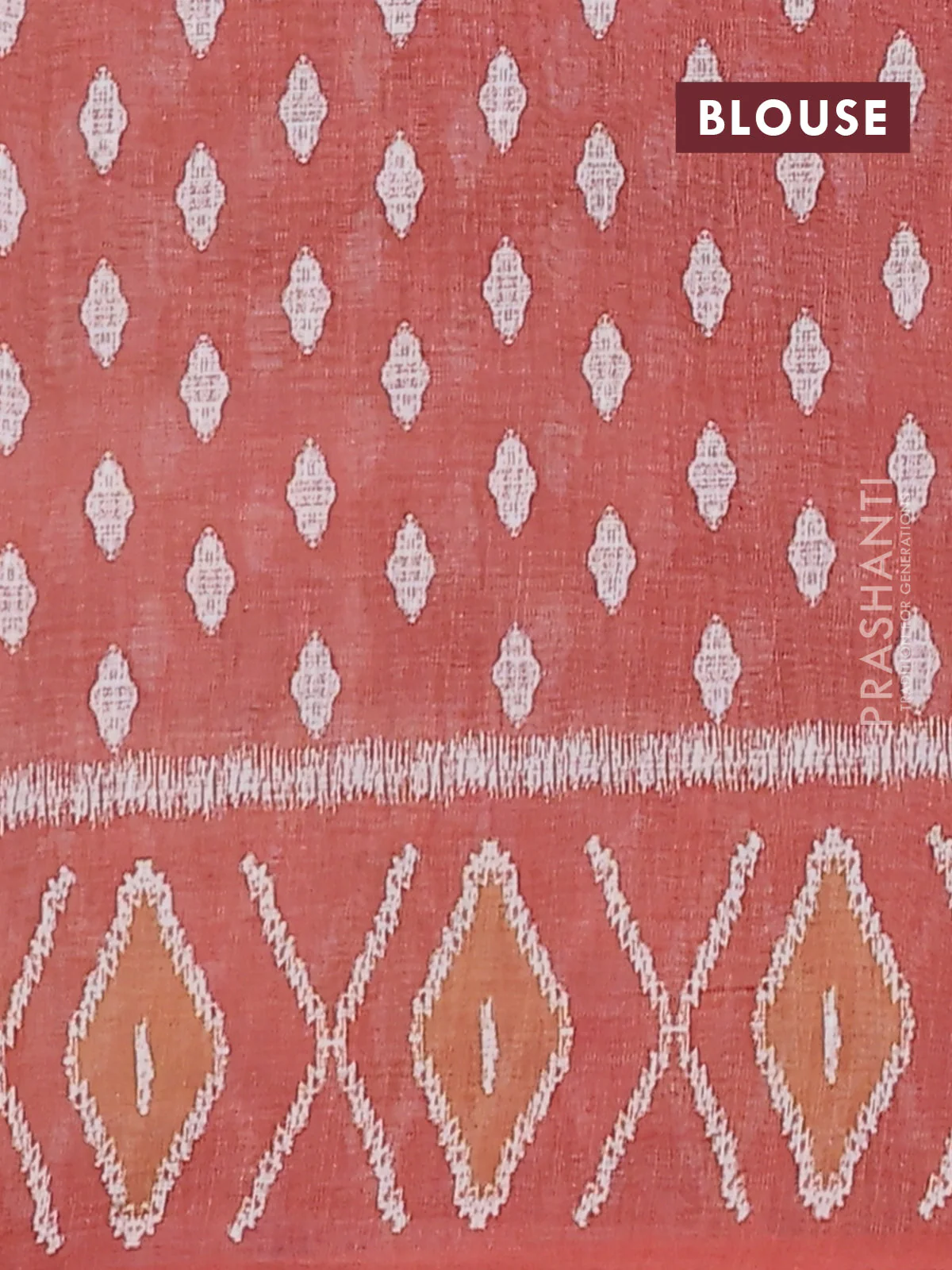 Semi linen saree sap green and rust shade with allover ikat butta prints and printed border - Image 4