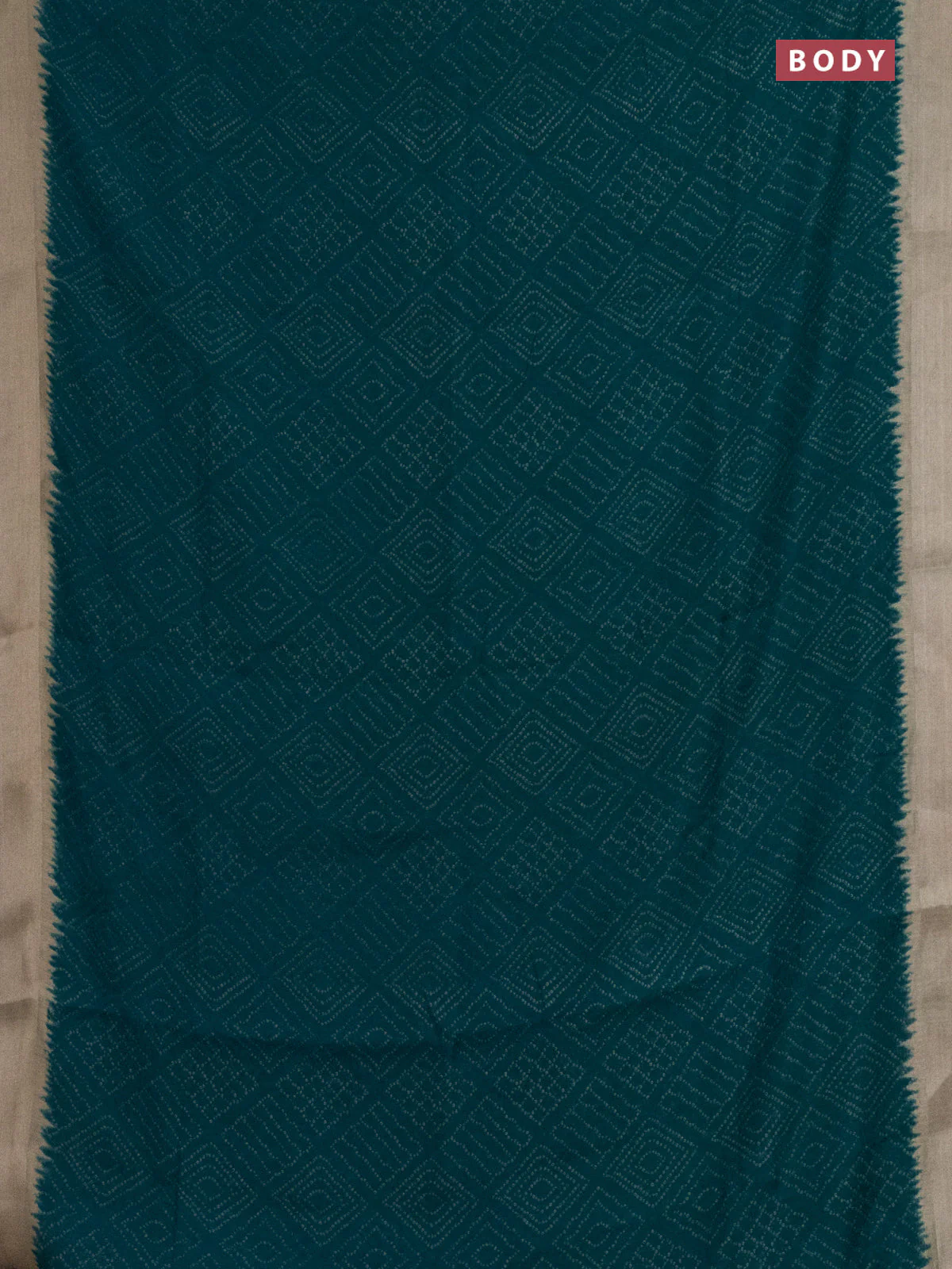 Semi linen saree teal blue and beige with allover bandhani prints and kalamkari printed pallu & blouse - Image 2