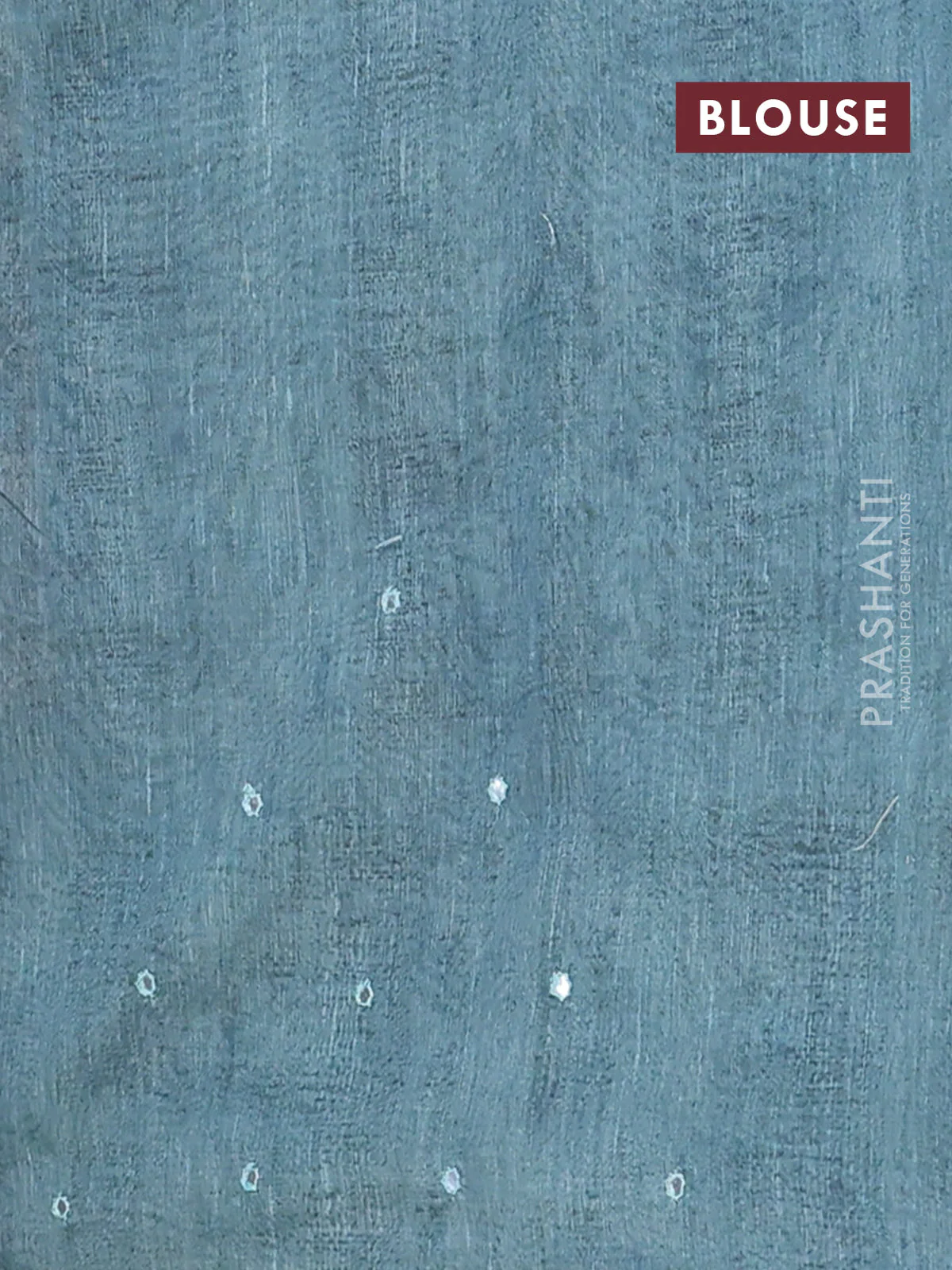 Semi linen saree teal blue with allover madhubani prints & mirror work - Image 4