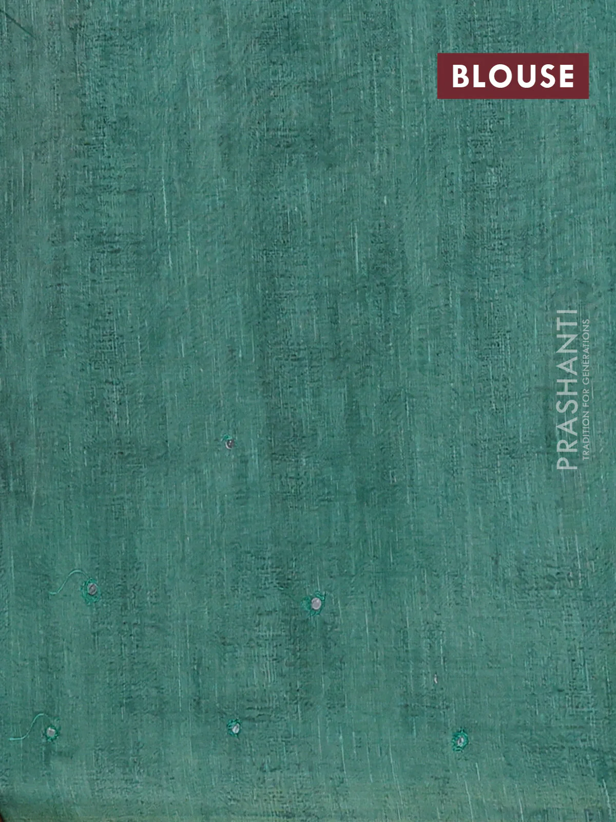 Semi linen saree teal green with allover madhubani prints & mirror work - Image 4