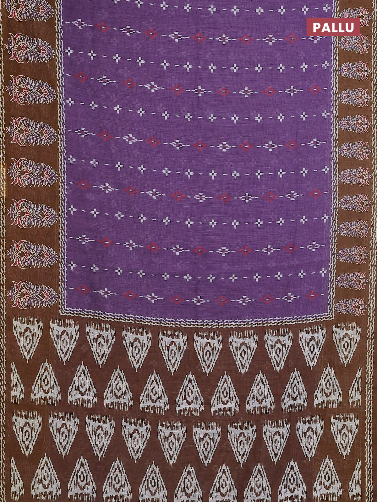 Semi linen saree violet shade and dark mustard with allover ikat prints and long printed border - Image 3