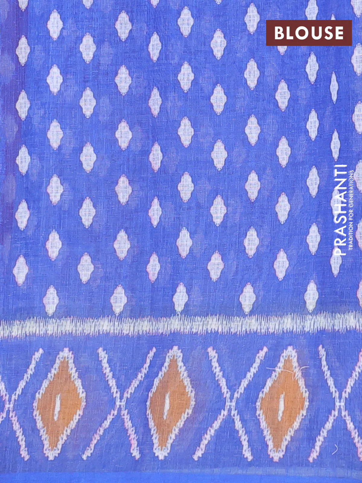 Semi linen saree wine shade and blue with allover ikat butta prints and printed border - Image 4