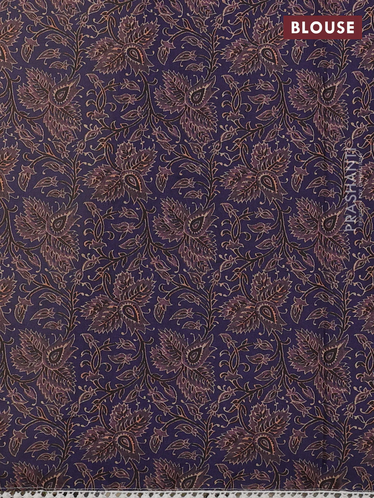 Semi linen tissue saree cream and jamun shade with kalamkari applique work and crocia lace work border - Image 4