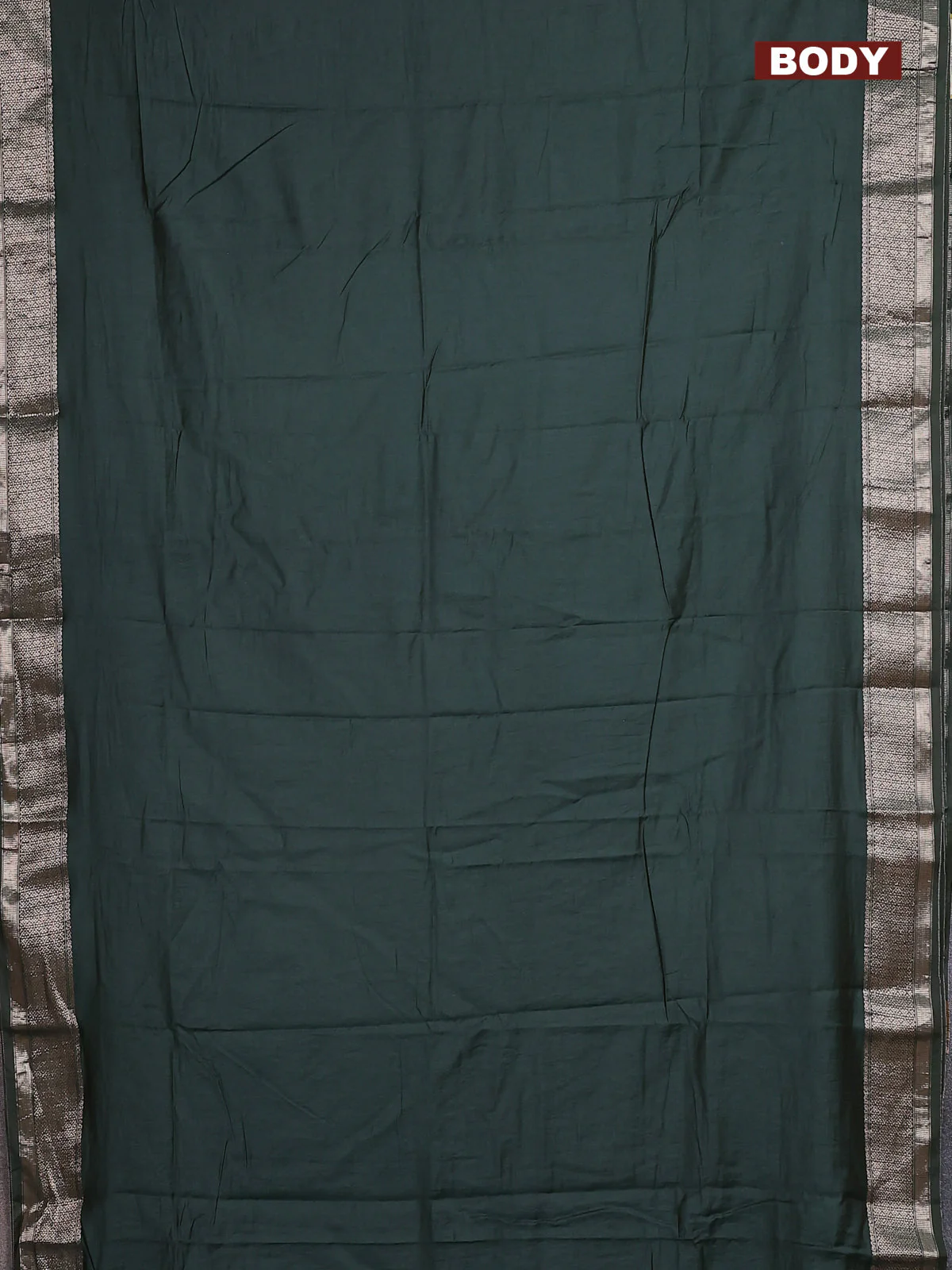 Semi mangalagiri saree green with plain body and zari woven border and Zari brocade blouse - Image 2