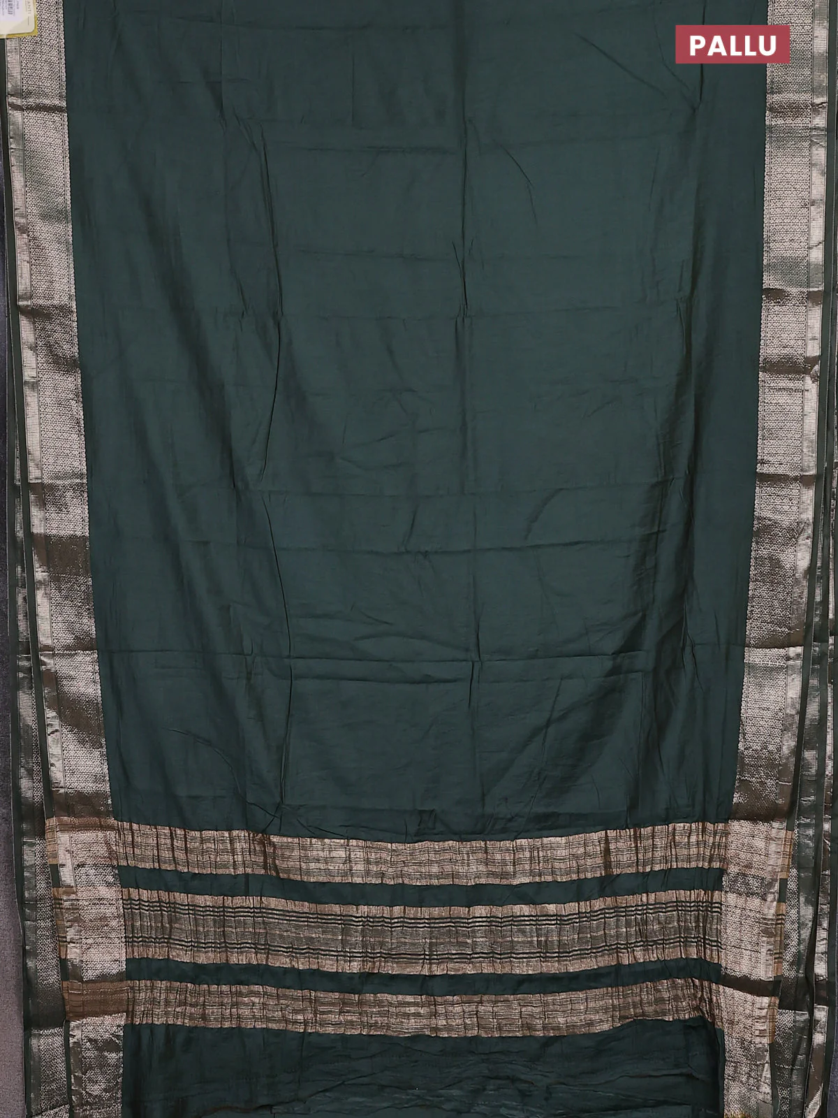 Semi mangalagiri saree green with plain body and zari woven border and Zari brocade blouse - Image 3