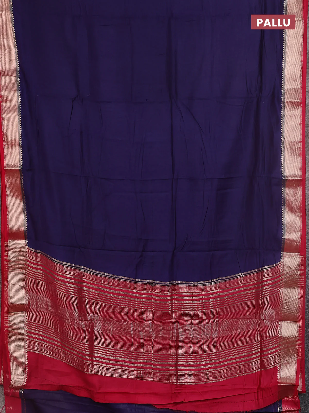 Semi mangalgiri saree blue and pink with plain body and zari woven border - Image 3