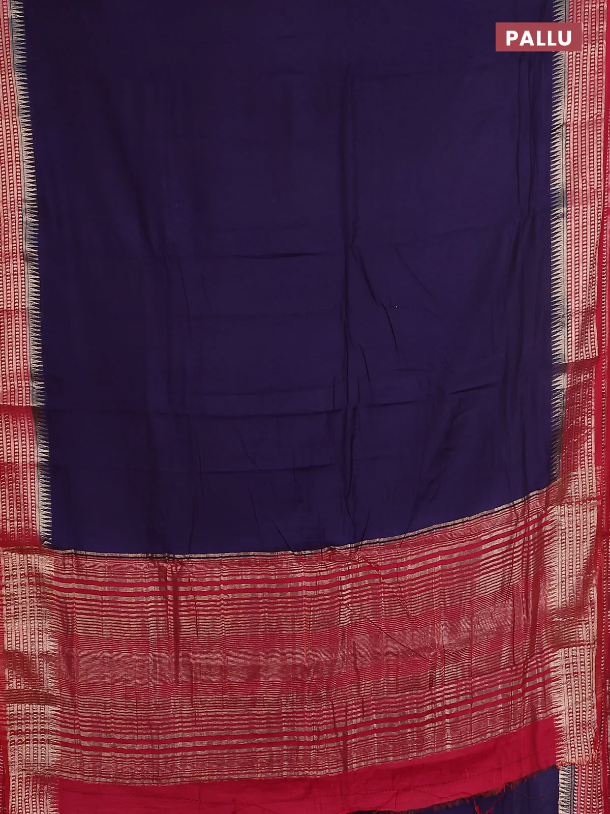 Semi mangalgiri saree dark blue and pink with plain body and zari woven border - Image 3