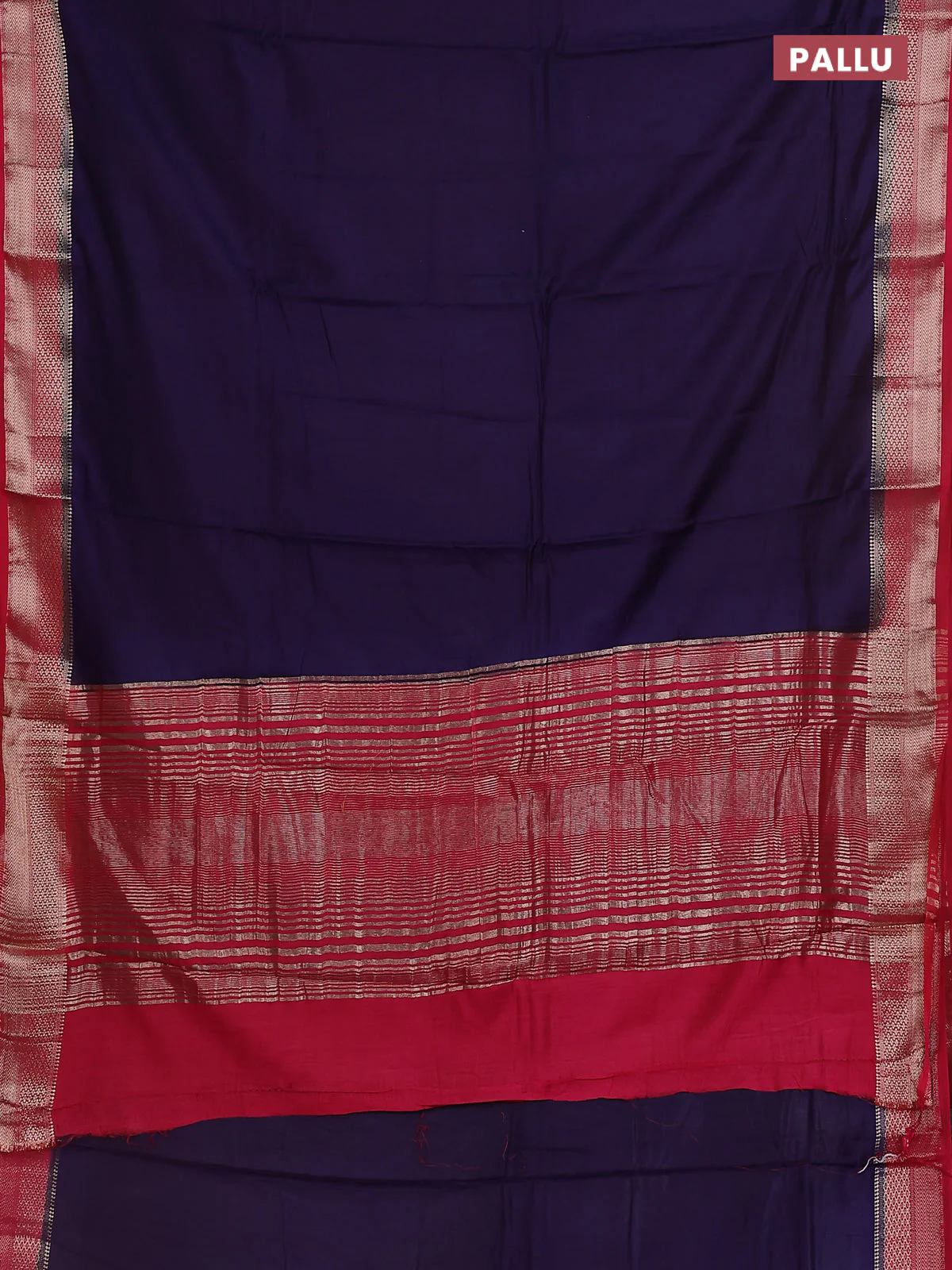 Semi mangalgiri saree dark blue and pink with plain body and zari woven border - Image 3