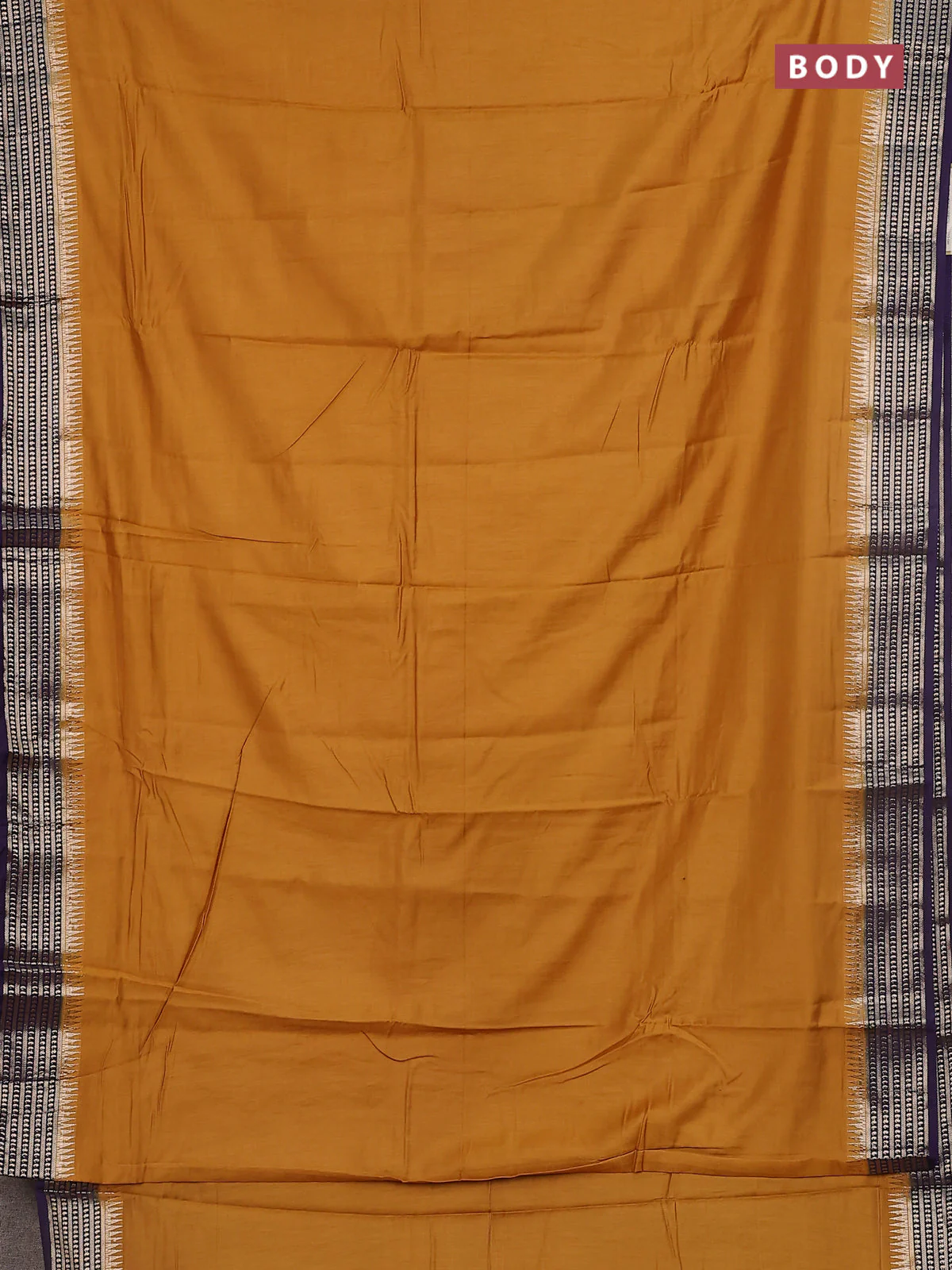 Semi mangalgiri saree dark mustard and deep purple with plain body and zari woven border - Image 2