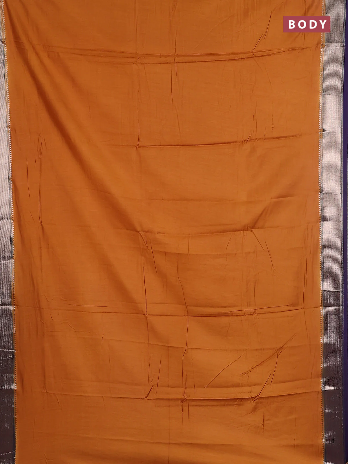 Semi mangalgiri saree dark mustard and purple with plain body and zari woven border - Image 2