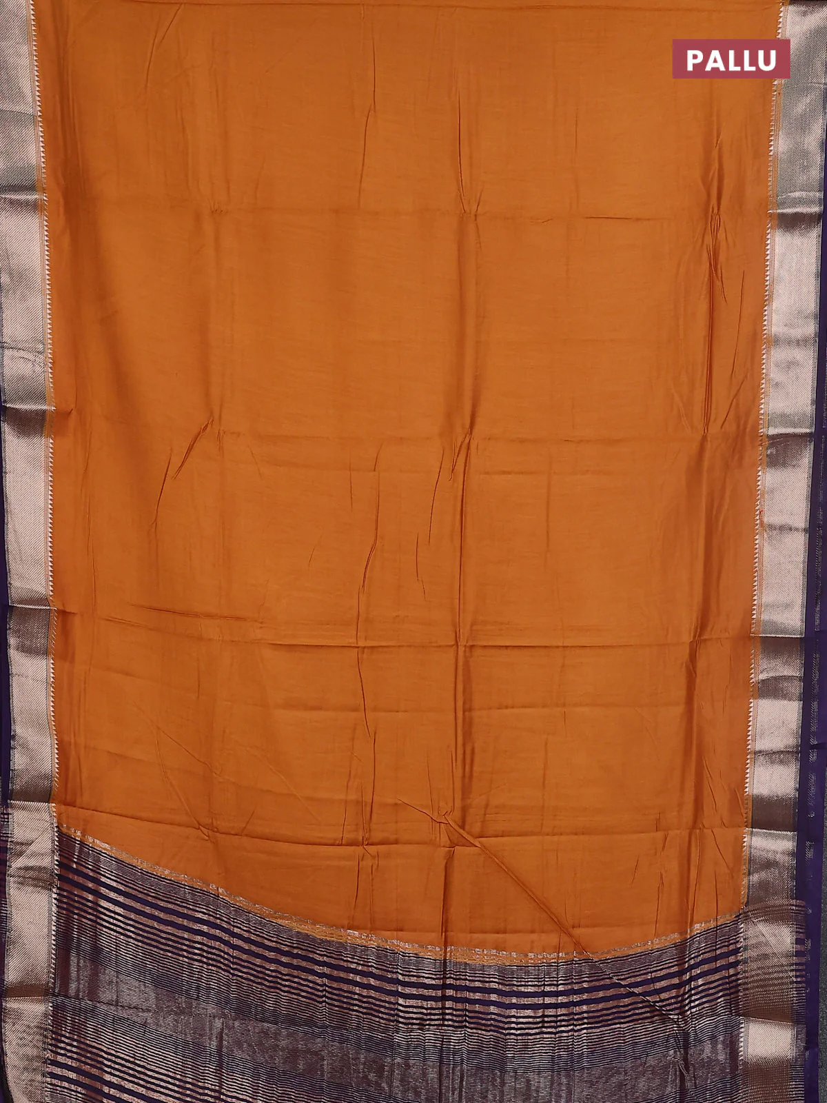Semi mangalgiri saree dark mustard and purple with plain body and zari woven border - Image 3