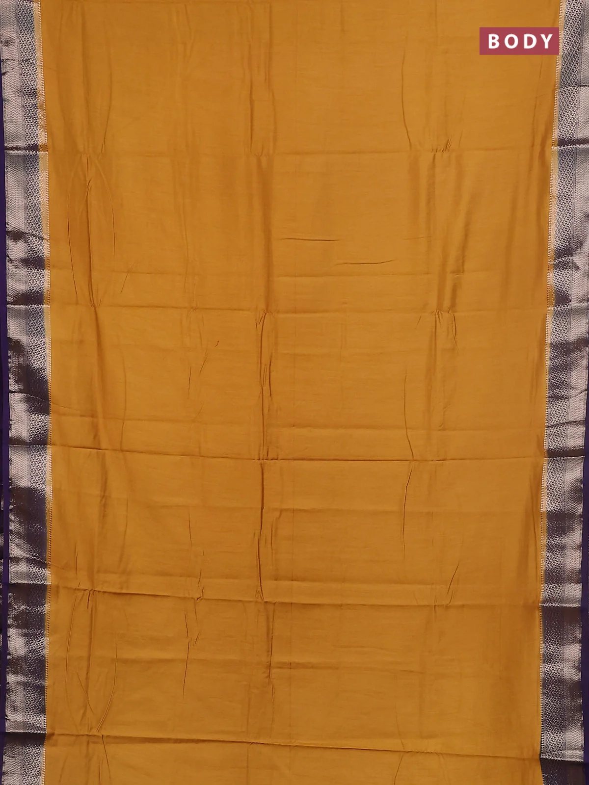 Semi mangalgiri saree dark mustard and purple with plain body and zari woven border - Image 2